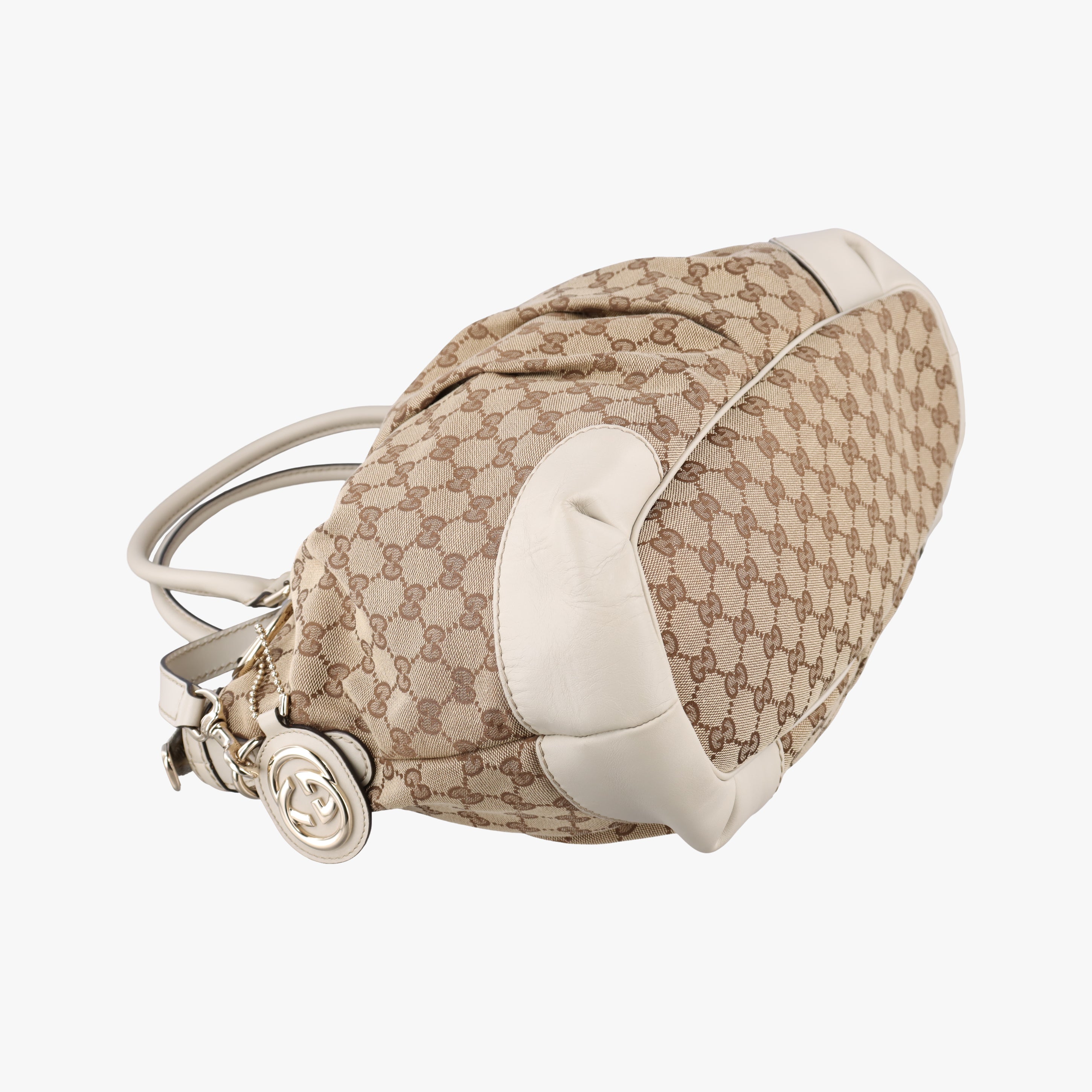 Pre-owned Gucci Sukey Brown×White canvas×leather 285730 shoulderbag | stylenewstar