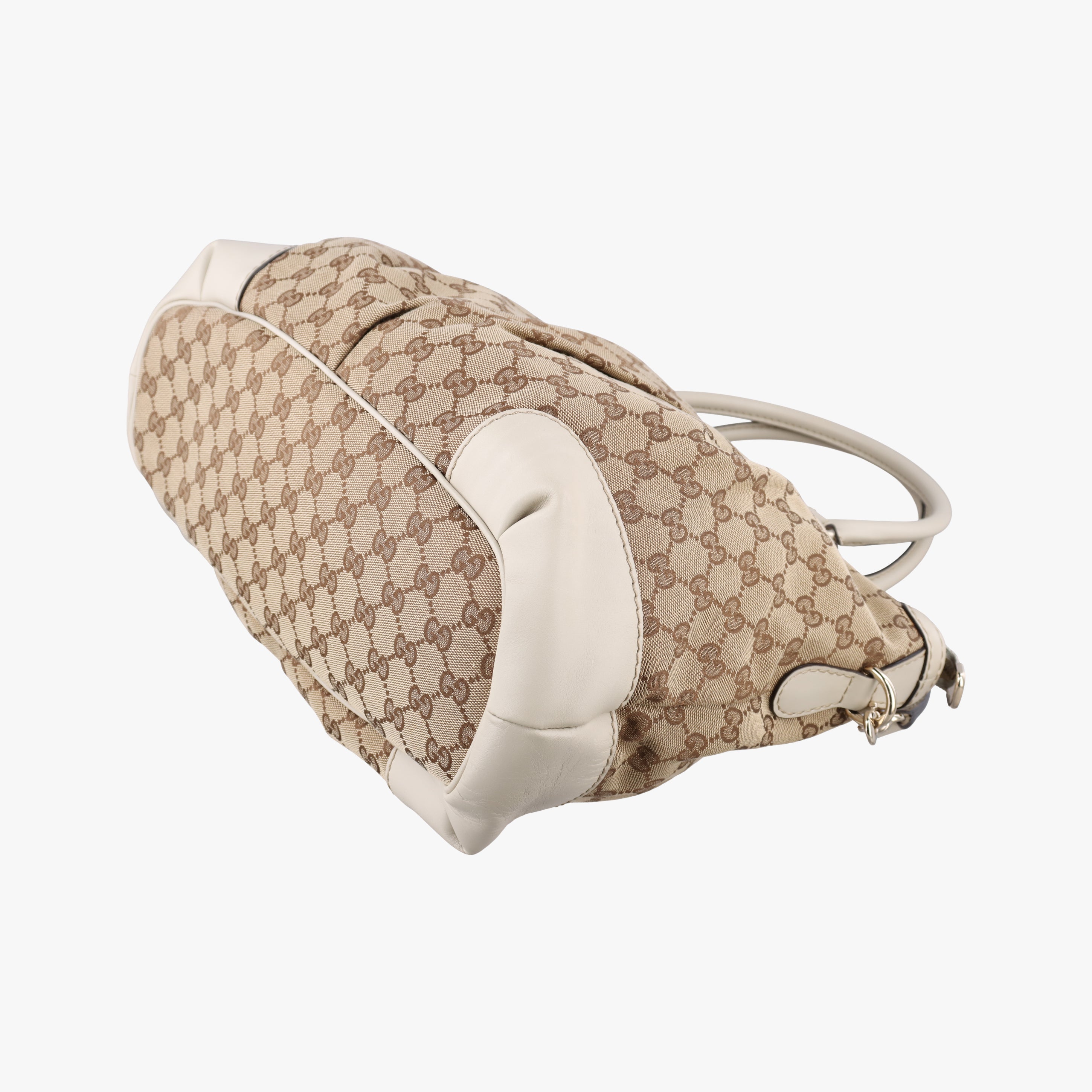 Pre-owned Gucci Sukey Brown×White canvas×leather 285730 shoulderbag | stylenewstar