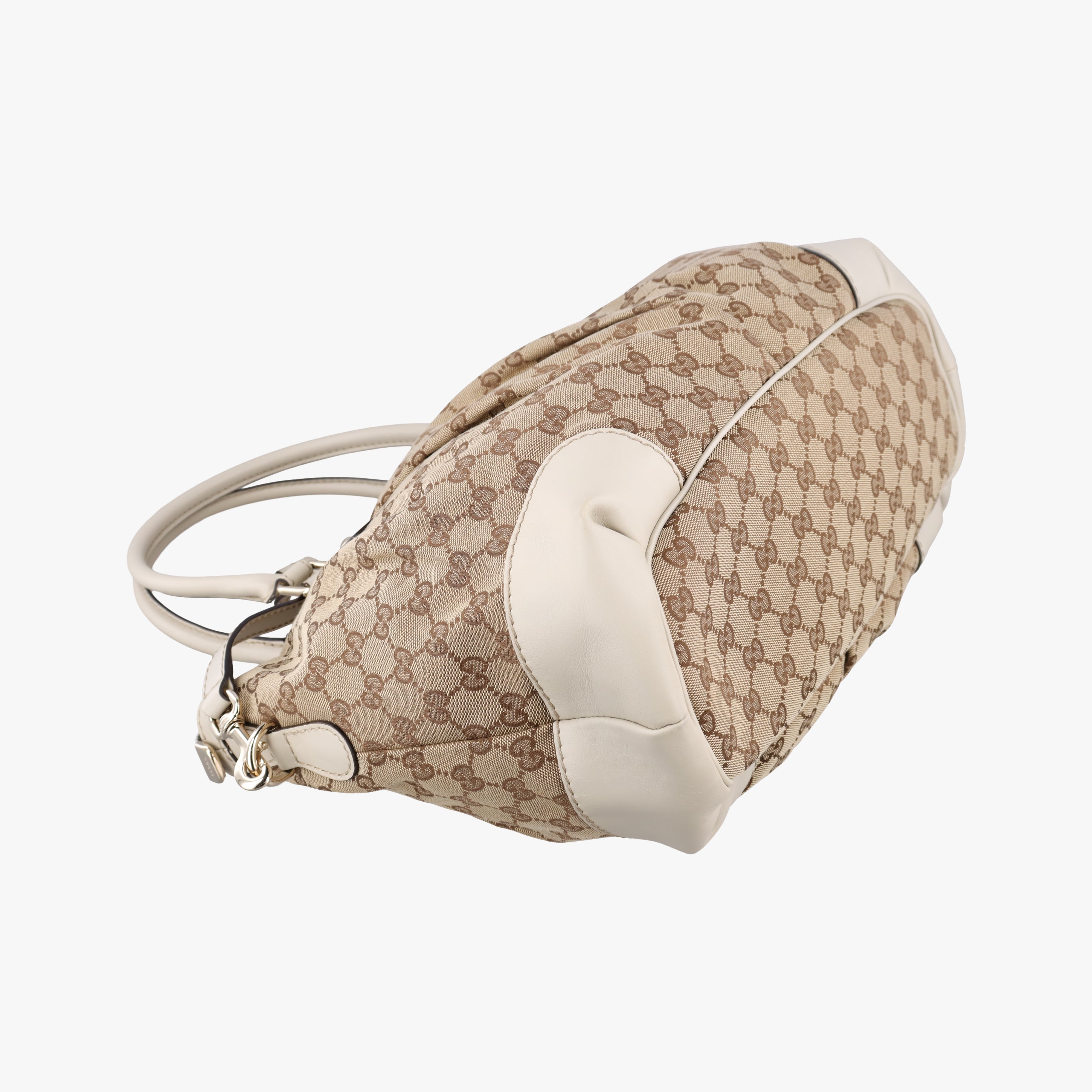 Pre-owned Gucci Sukey Brown×White canvas×leather 285730 shoulderbag | stylenewstar