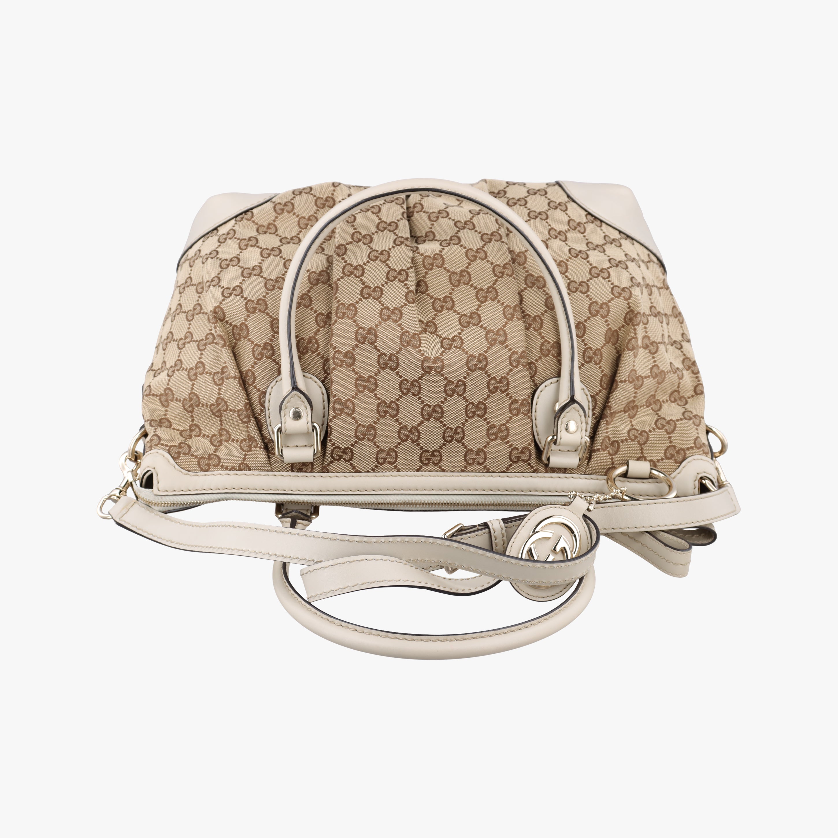Pre-owned Gucci Sukey Brown×White canvas×leather 285730 shoulderbag | stylenewstar
