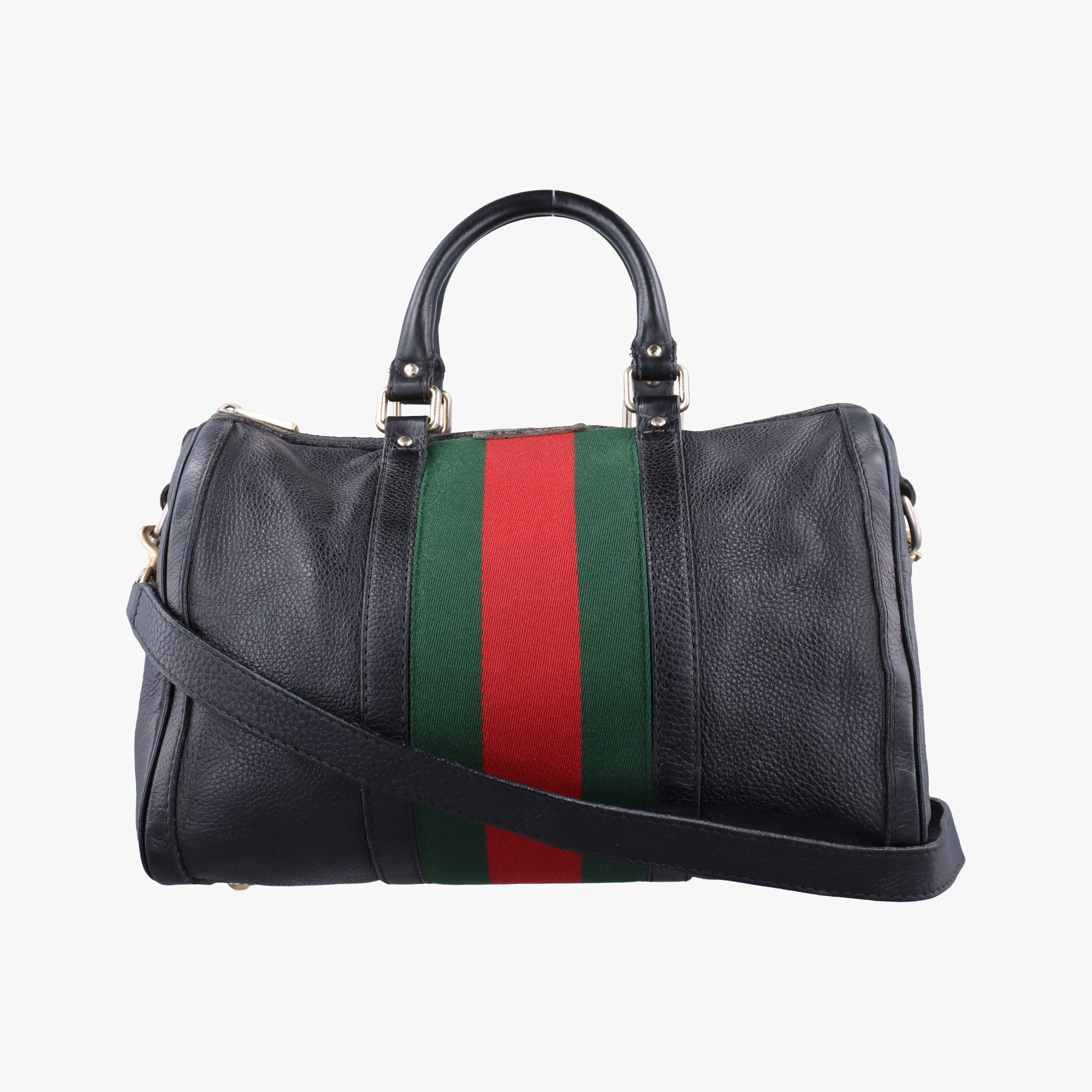 Pre-owned Gucci Sherry Line Black x Red x Green Leather 247205 shoulderbag | stylenewstar