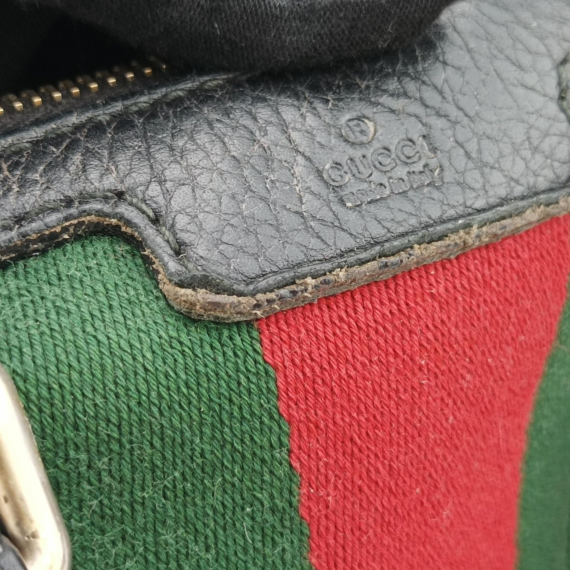 Pre-owned Gucci Sherry Line Black x Red x Green Leather 247205 shoulderbag | stylenewstar