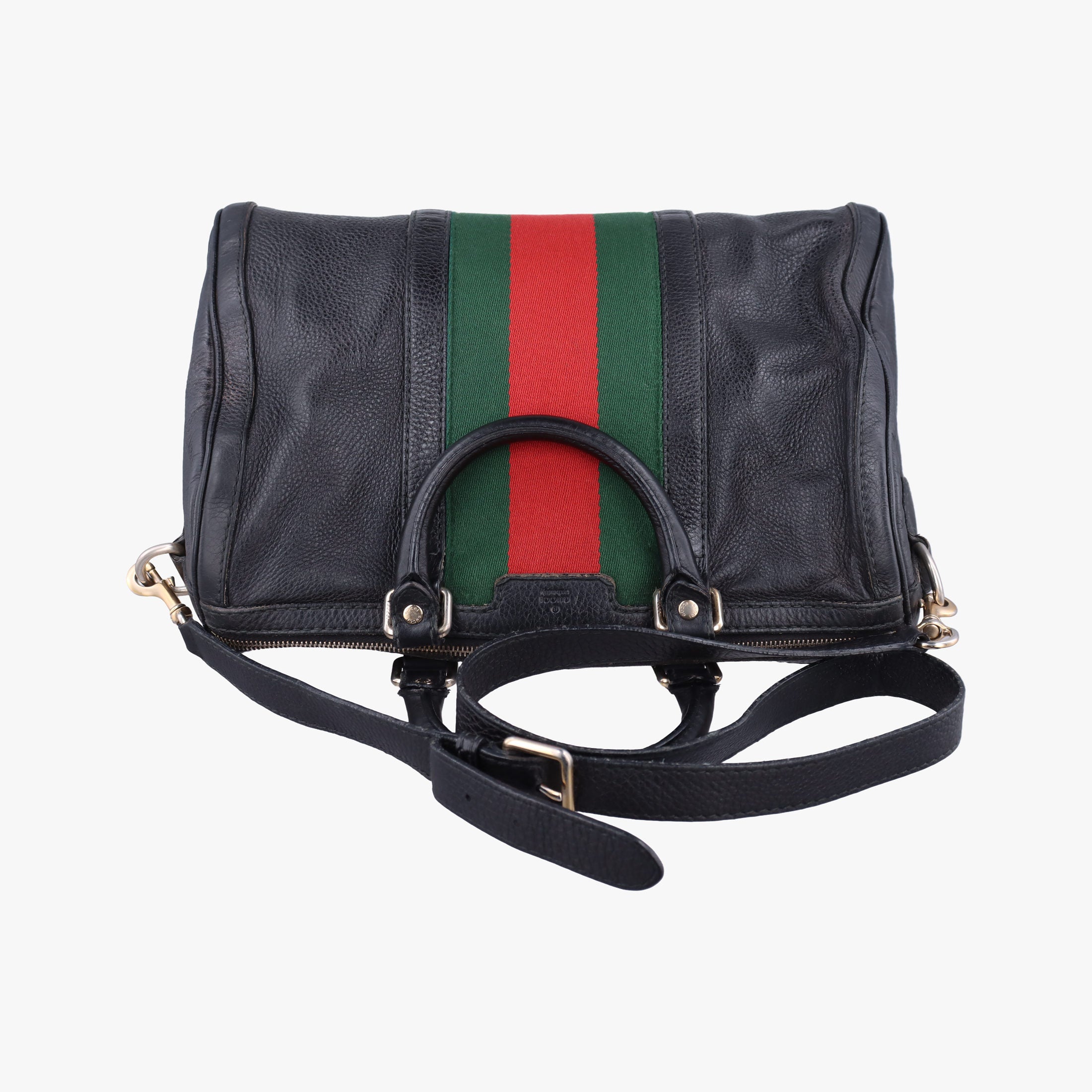 Pre-owned Gucci Sherry Line Black x Red x Green Leather 247205 shoulderbag | stylenewstar