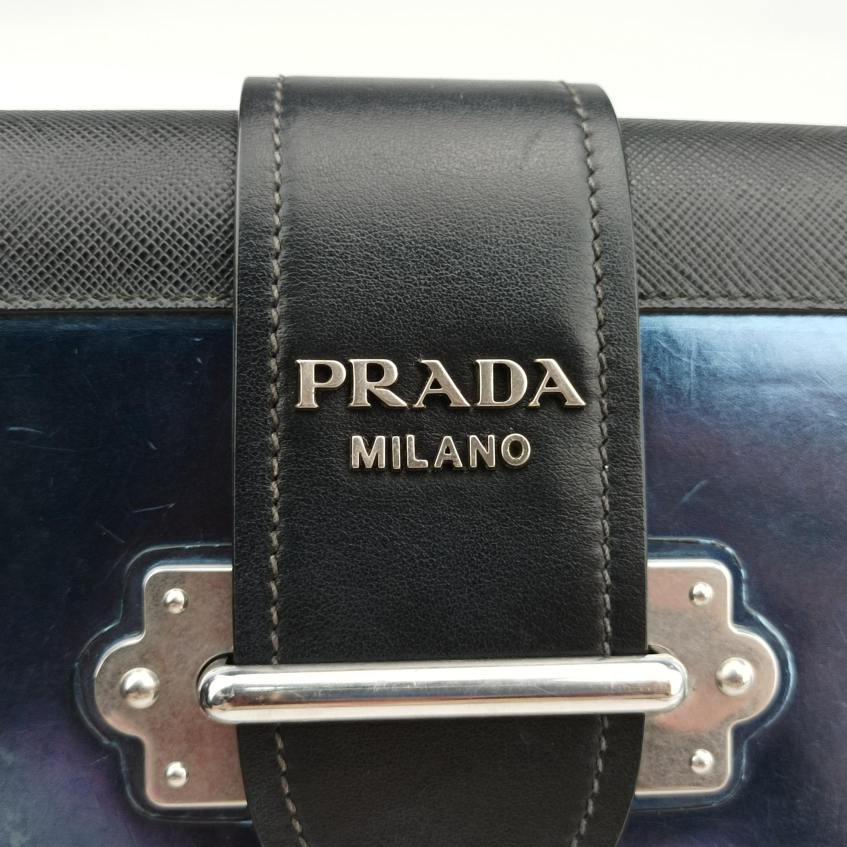 Pre-owned Prada Cahier Black×Blue Leather×Patent 1BH018 shoulderbag | stylenewstar