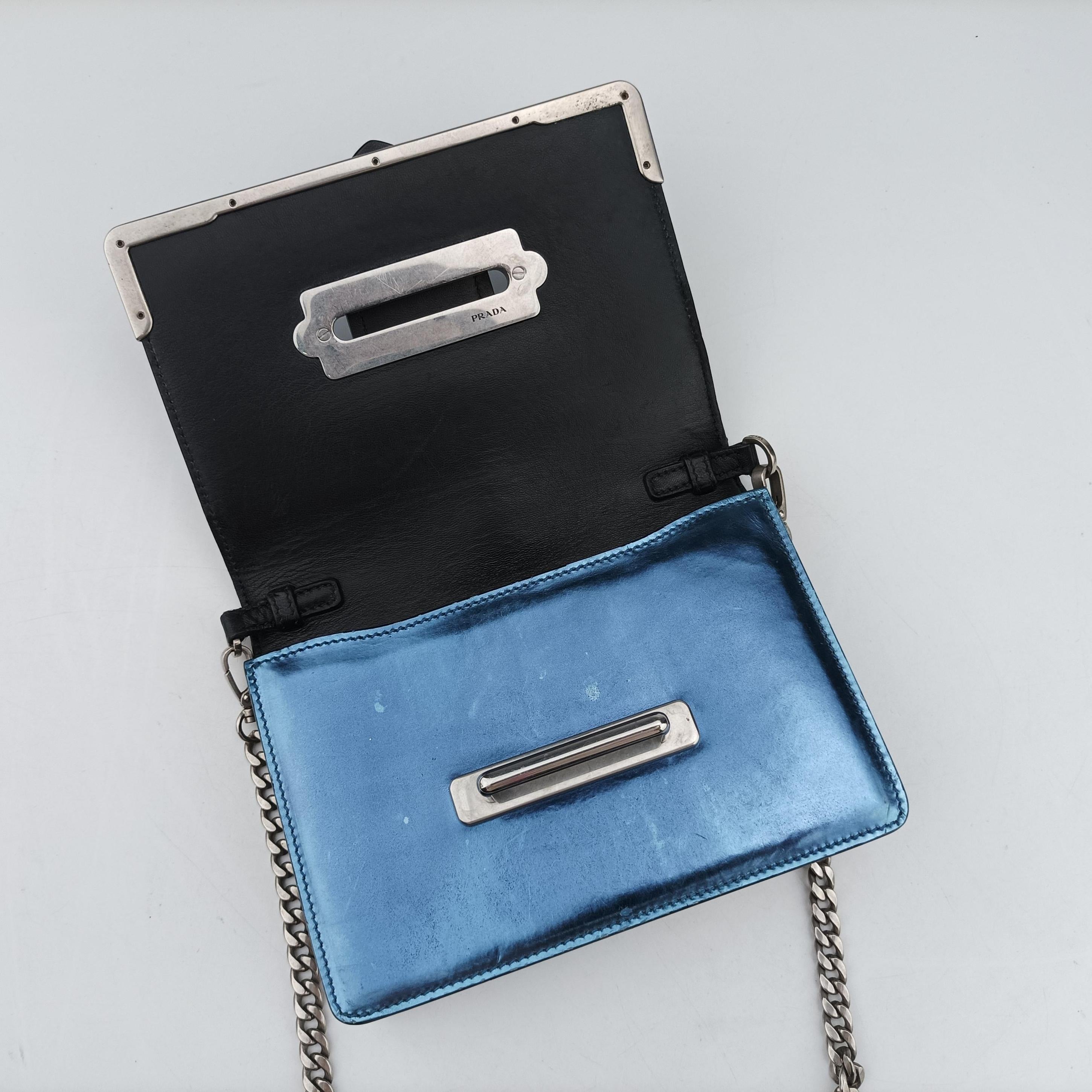 Pre-owned Prada Cahier Black×Blue Leather×Patent 1BH018 shoulderbag | stylenewstar