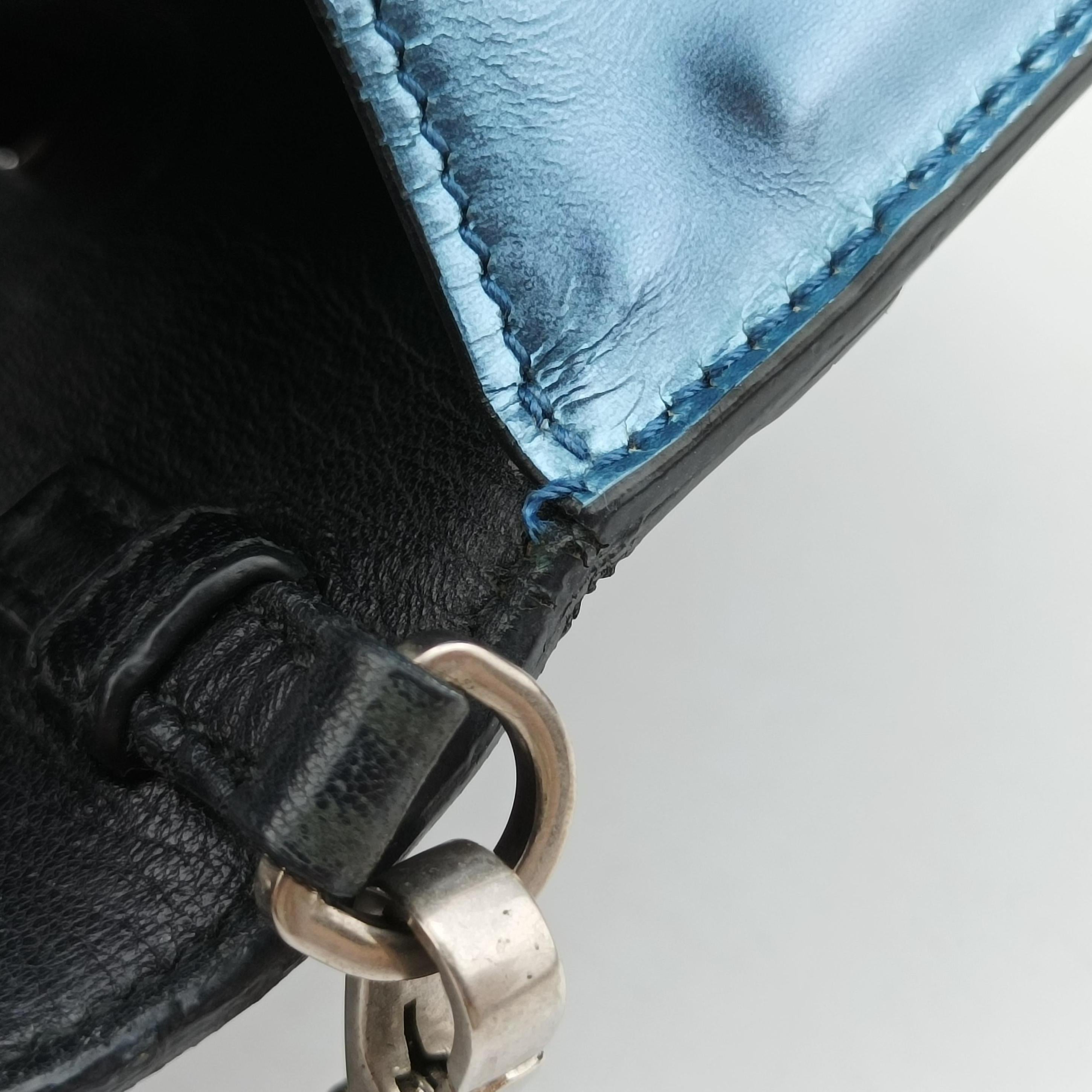 Pre-owned Prada Cahier Black×Blue Leather×Patent 1BH018 shoulderbag | stylenewstar