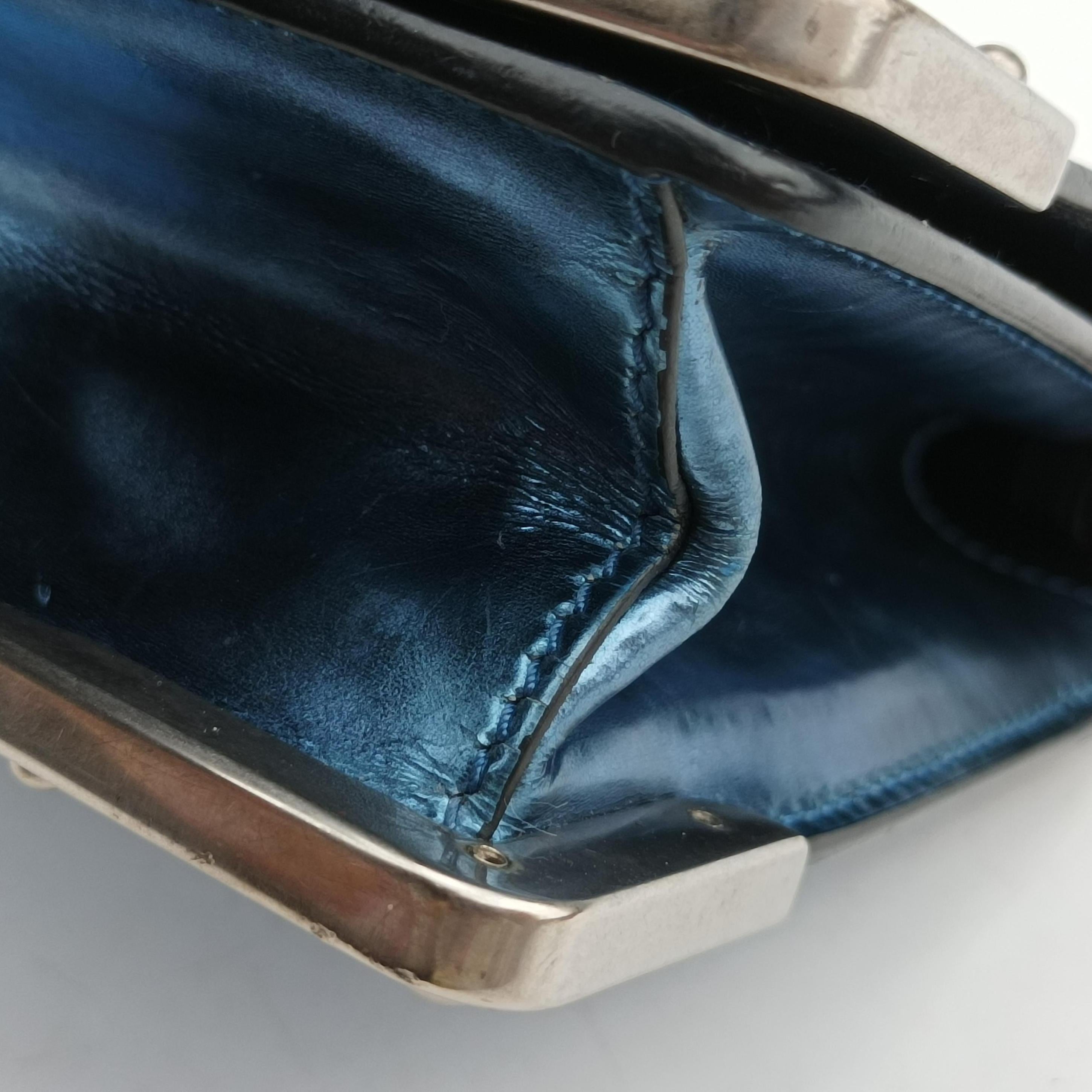 Pre-owned Prada Cahier Black×Blue Leather×Patent 1BH018 shoulderbag | stylenewstar