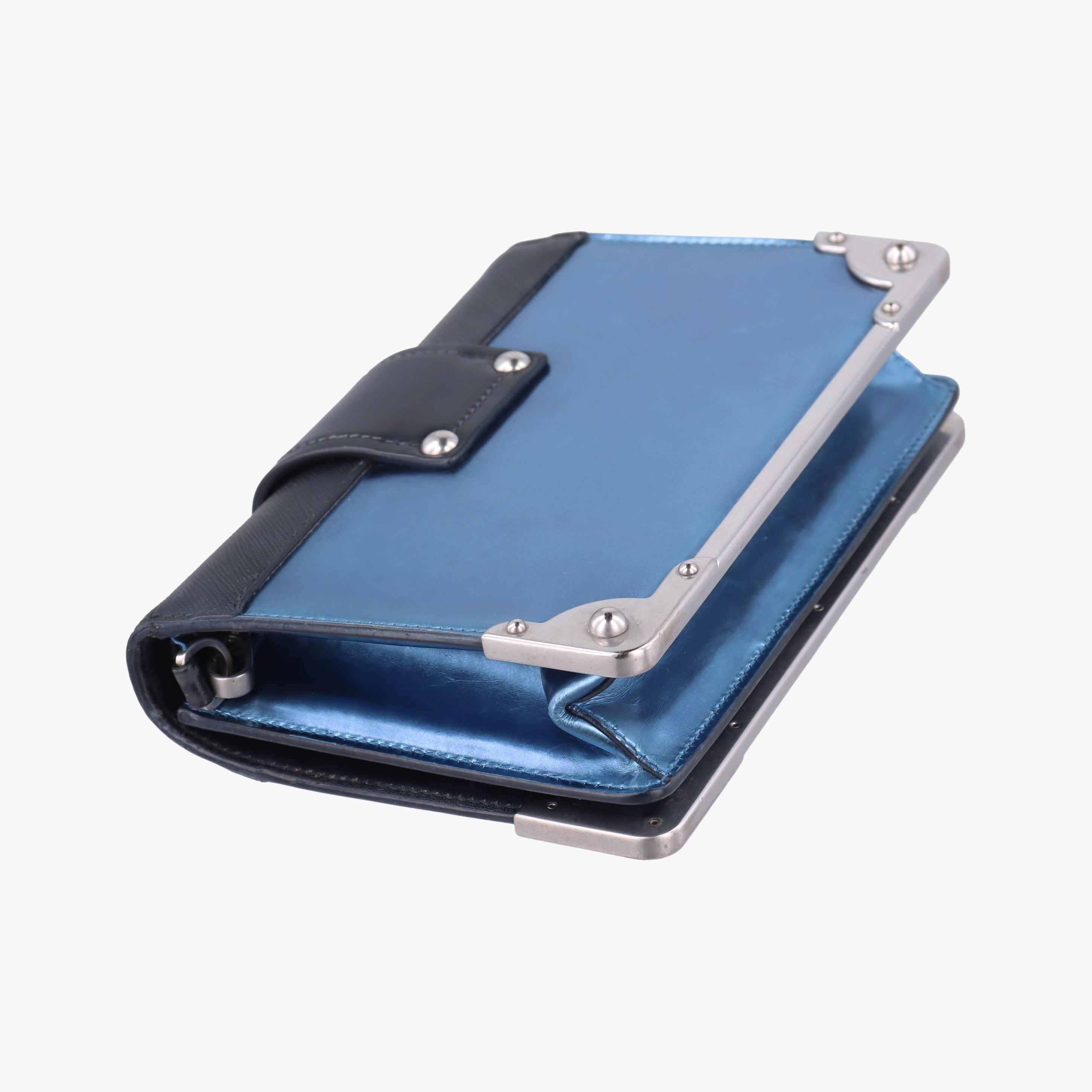 Pre-owned Prada Cahier Black×Blue Leather×Patent 1BH018 shoulderbag | stylenewstar