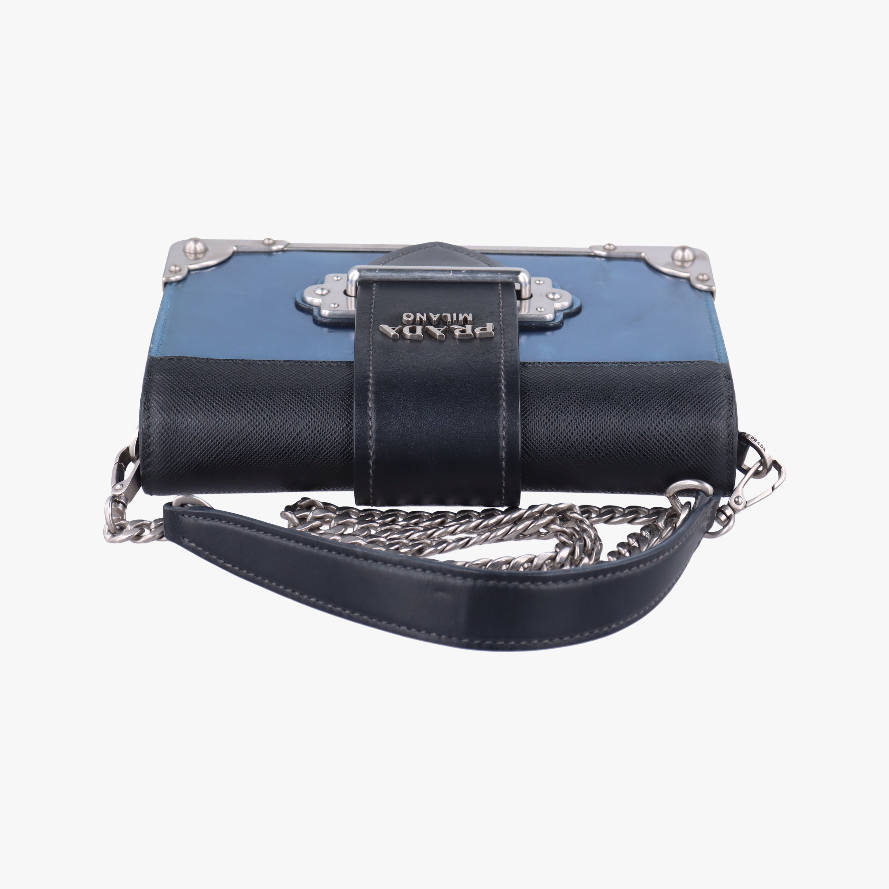 Pre-owned Prada Cahier Black×Blue Leather×Patent 1BH018 shoulderbag | stylenewstar