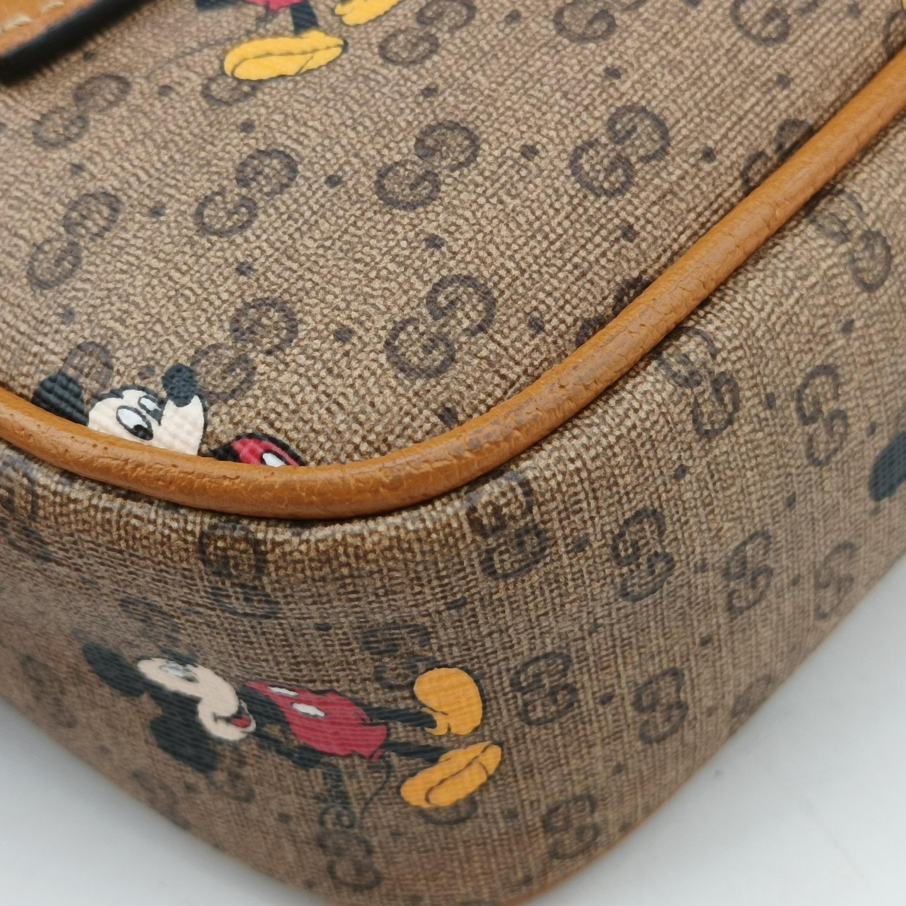 Pre-owned Gucci Mickey Mouse Disney collaboration Brown PVC coated canvas 602695 shoulderbag | stylenewstar