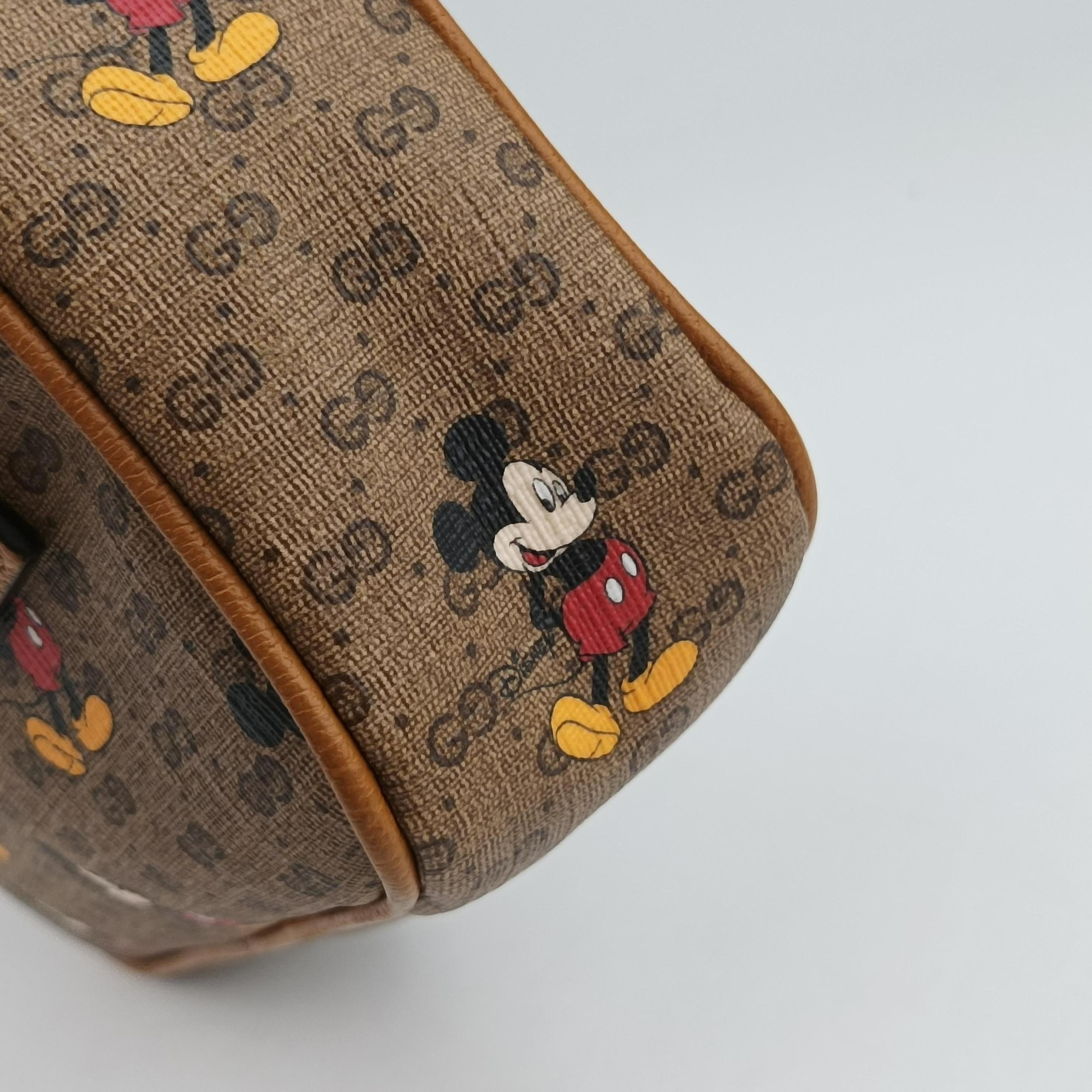 Pre-owned Gucci Mickey Mouse Disney collaboration Brown PVC coated canvas 602695 shoulderbag | stylenewstar