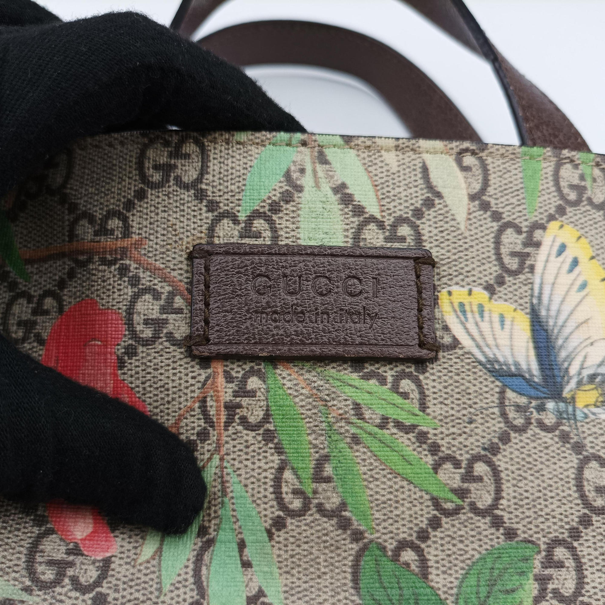 Pre-owned Gucci Gucci Tian GG Supreme Brown×beige×Multicolour PVC coated canvas×Leather 450950 shoulderbag | stylenewstar