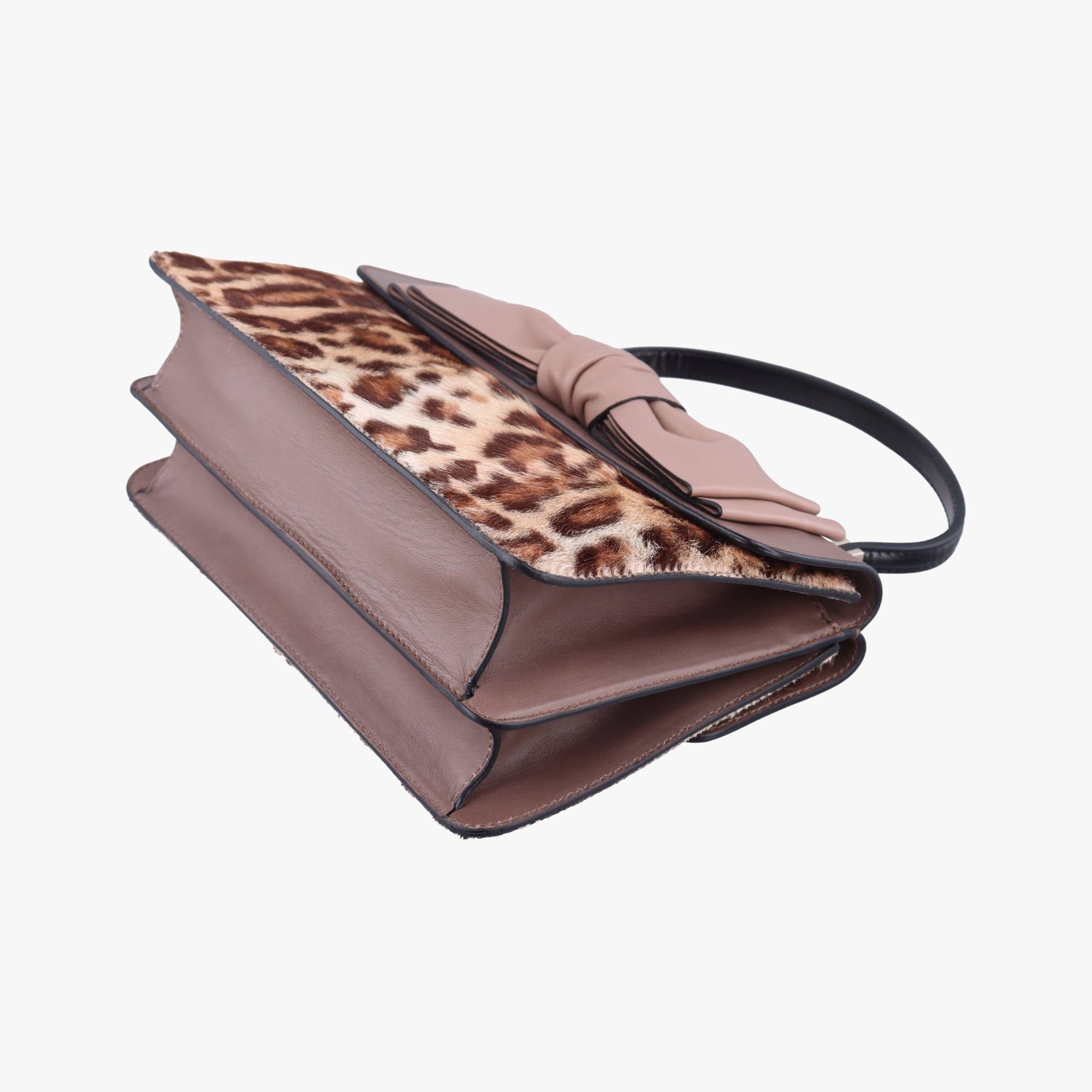 Pre-owned Valentino Animal Print Trim Flat Handle Bow Accents pink×Multicolour Ponyhair ×leather  handbag | stylenewstar