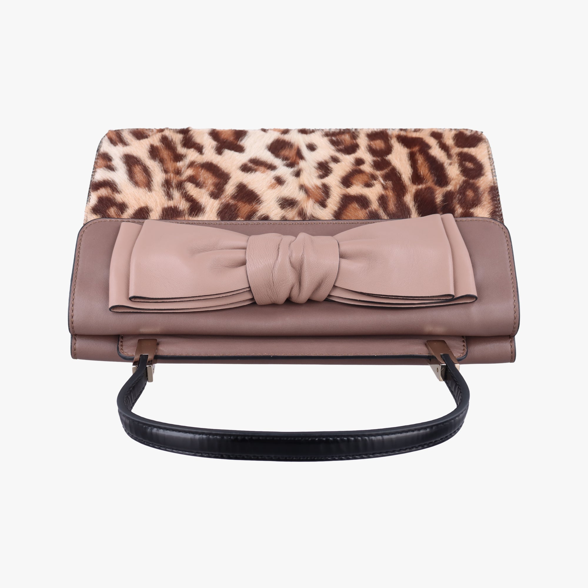Pre-owned Valentino Animal Print Trim Flat Handle Bow Accents pink×Multicolour Ponyhair ×leather  handbag | stylenewstar