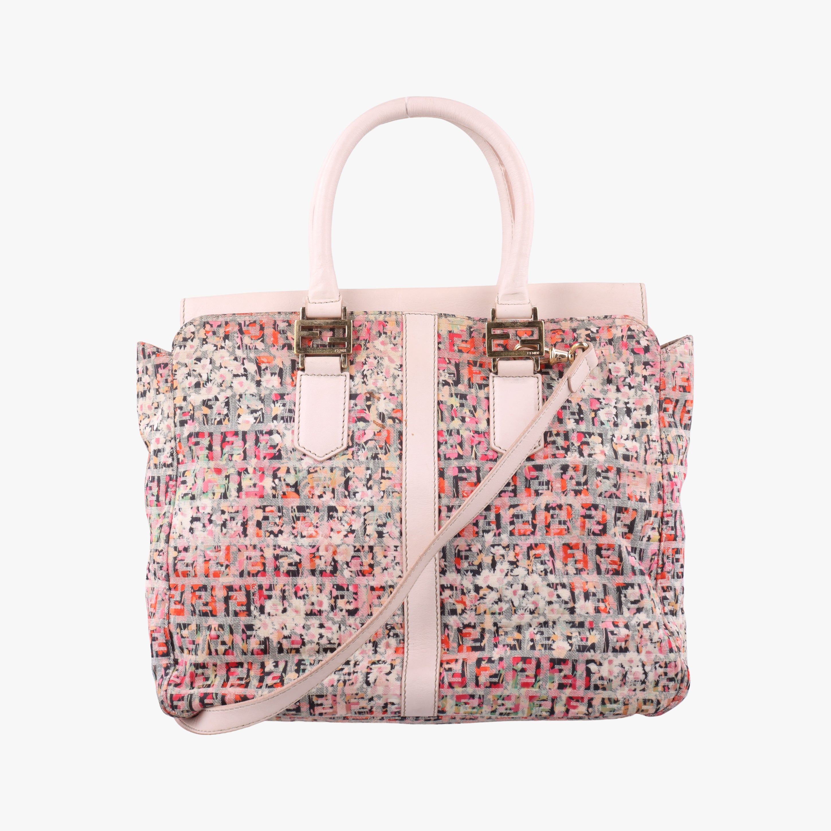 Pre-owned Fendi Zucchino pink×Multicolour fabric 8BN228 shoulderbag | stylenewstar