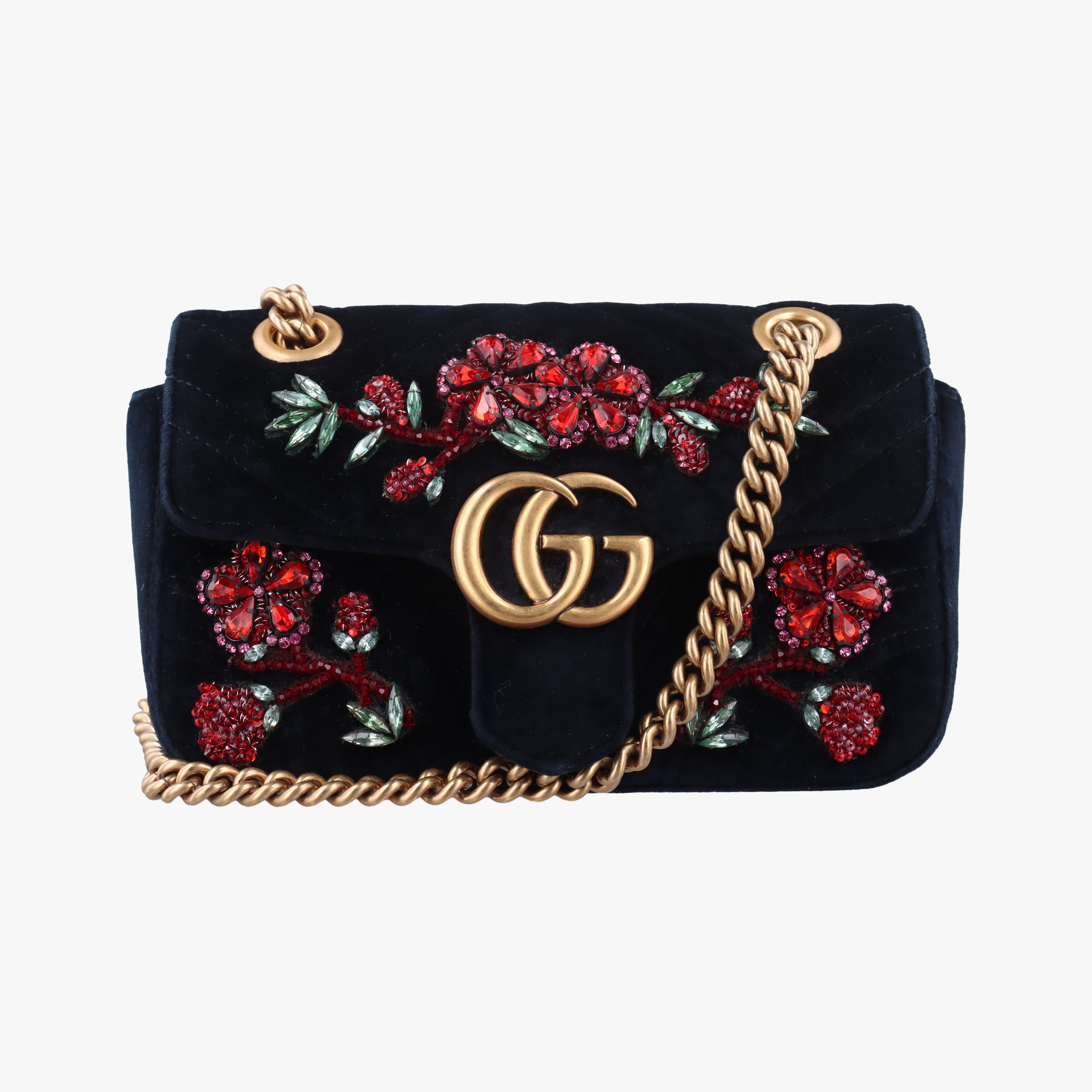 Pre-owned Gucci GG Marmont Black×Multicolour velour 446744 shoulderbag | stylenewstar