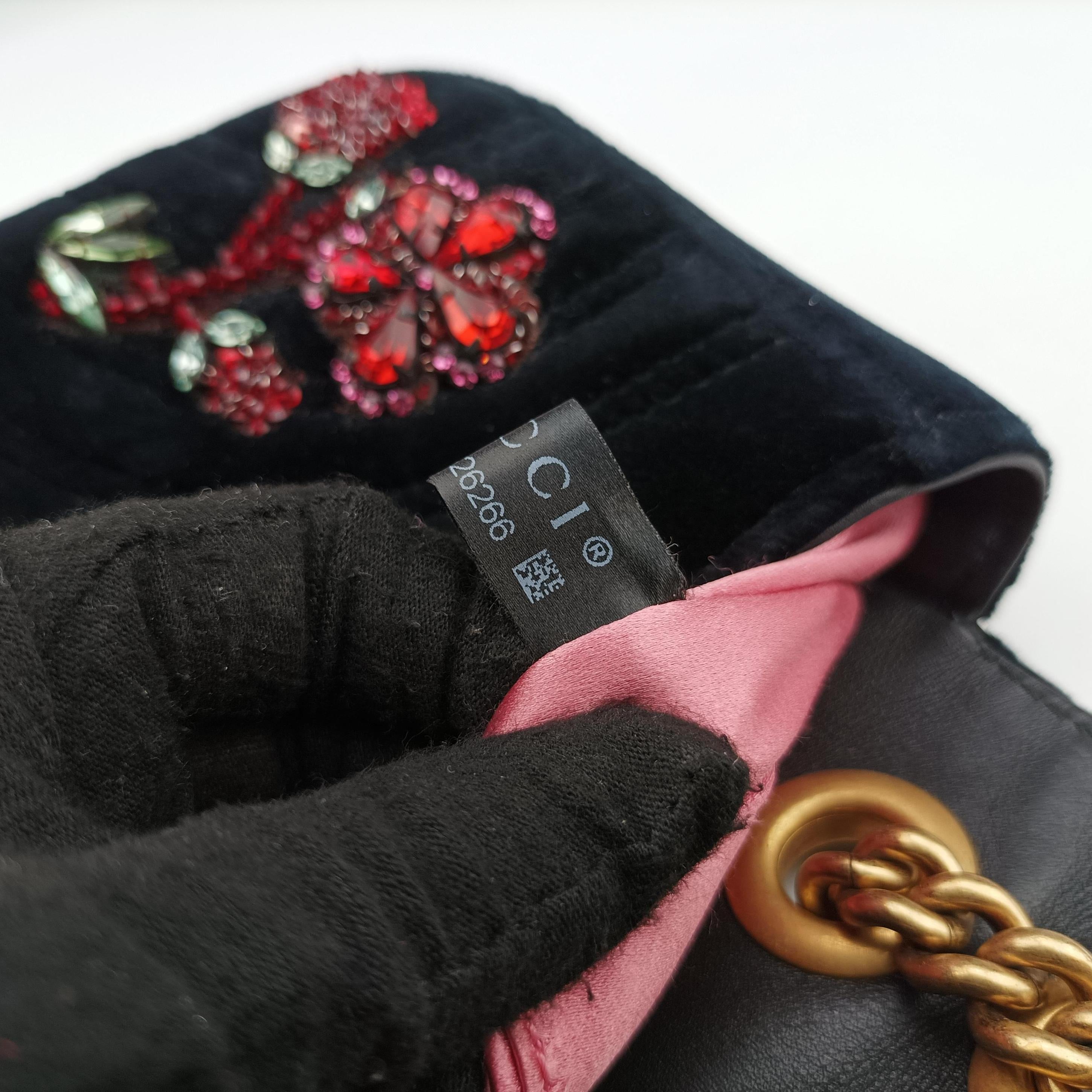 Pre-owned Gucci GG Marmont Black×Multicolour velour 446744 shoulderbag | stylenewstar