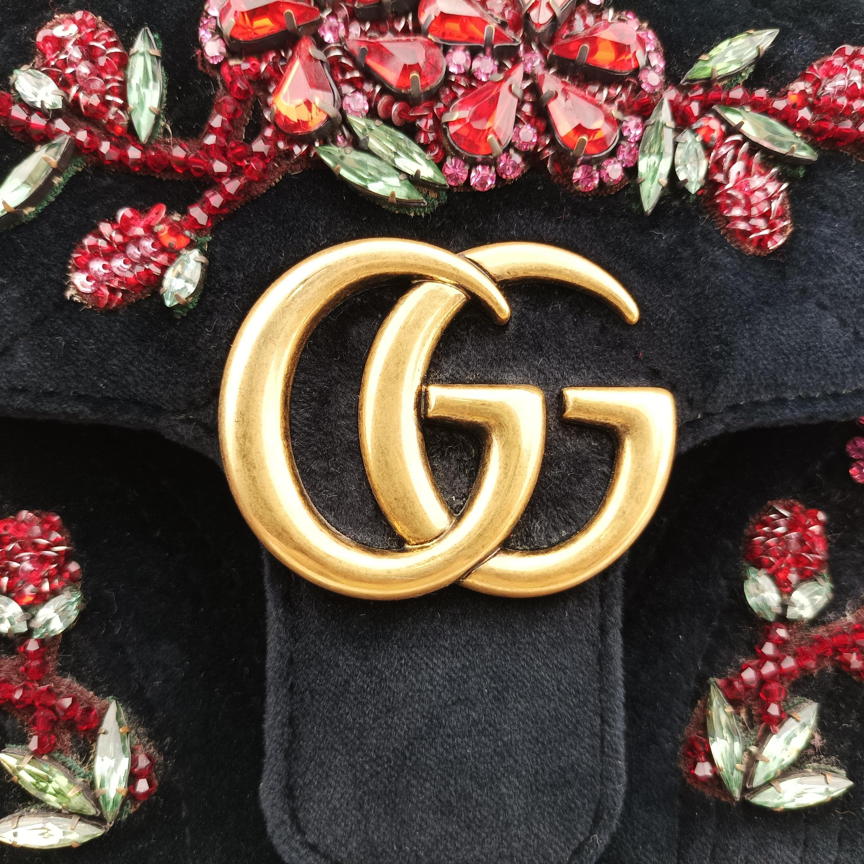 Pre-owned Gucci GG Marmont Black×Multicolour velour 446744 shoulderbag | stylenewstar