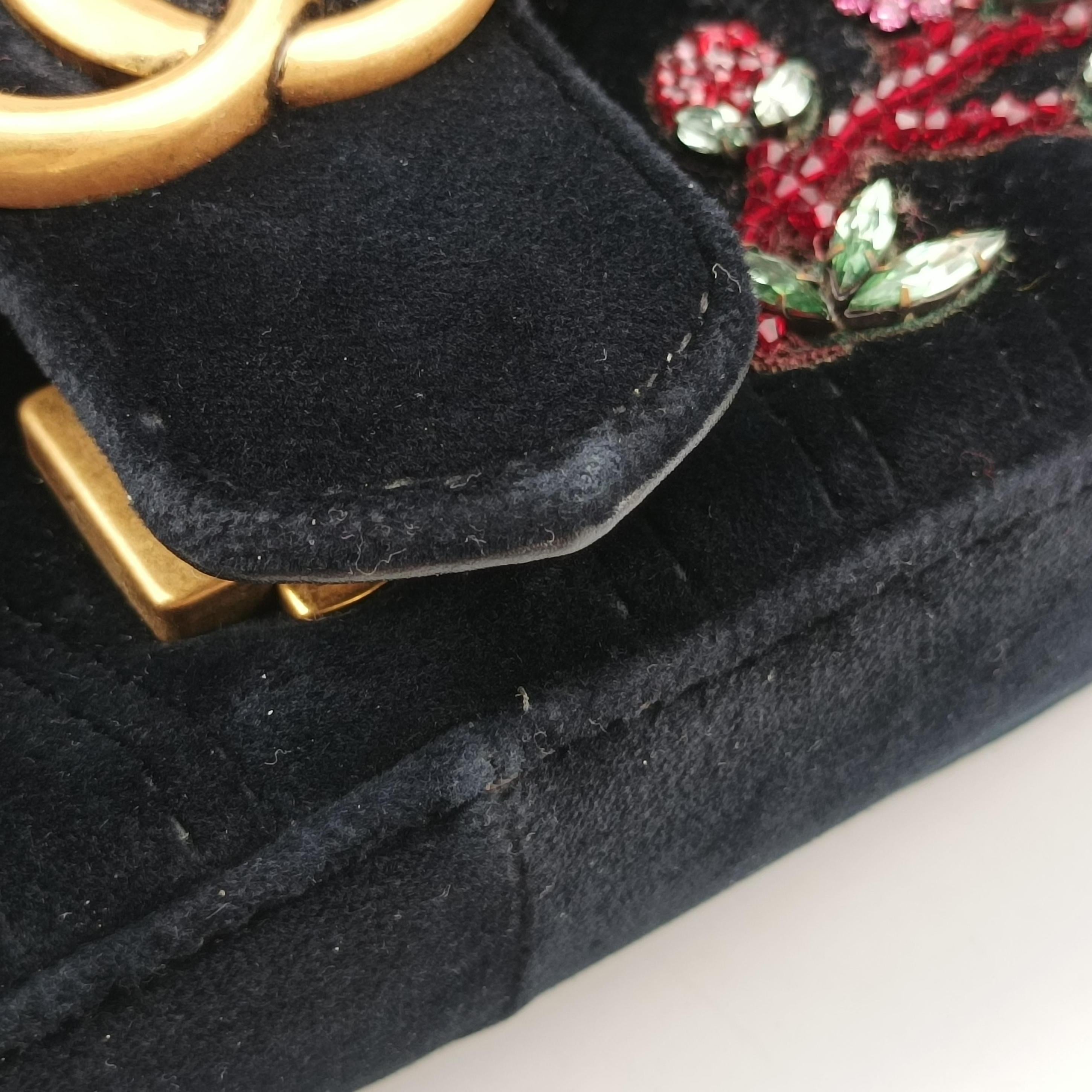 Pre-owned Gucci GG Marmont Black×Multicolour velour 446744 shoulderbag | stylenewstar
