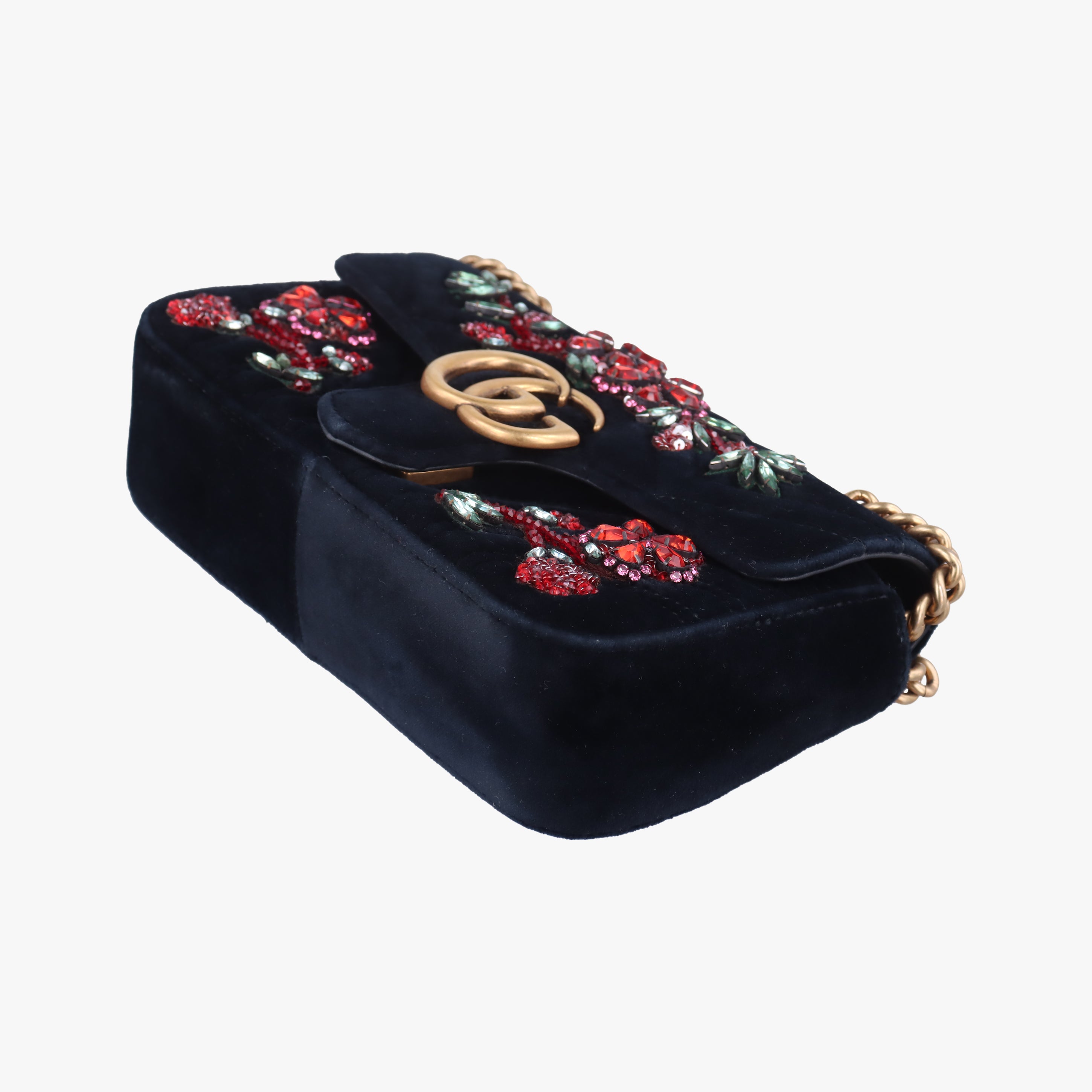 Pre-owned Gucci GG Marmont Black×Multicolour velour 446744 shoulderbag | stylenewstar