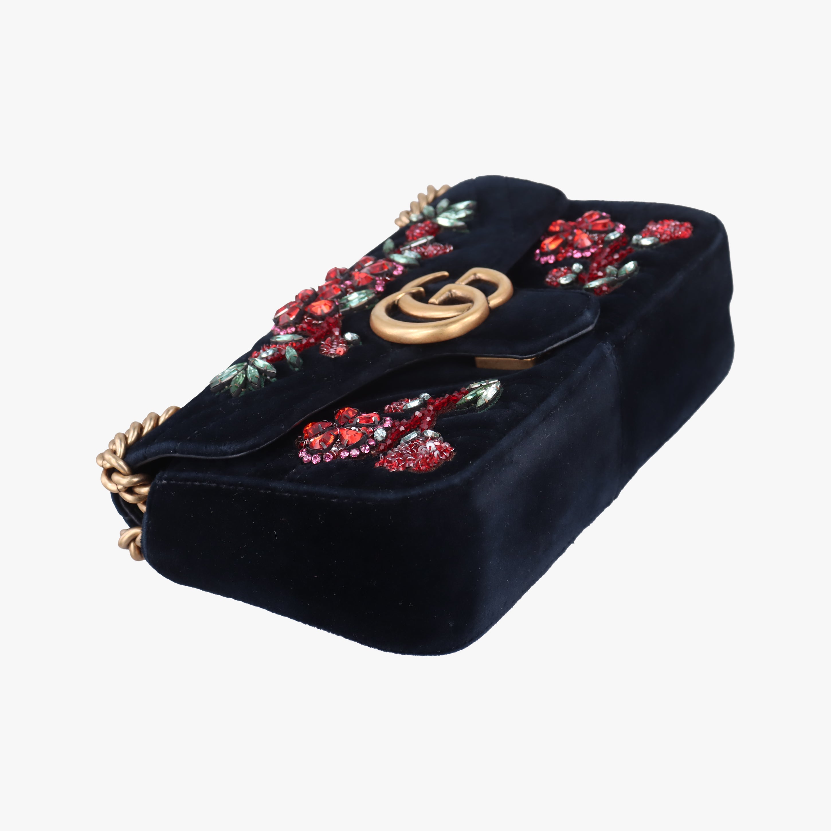 Pre-owned Gucci GG Marmont Black×Multicolour velour 446744 shoulderbag | stylenewstar