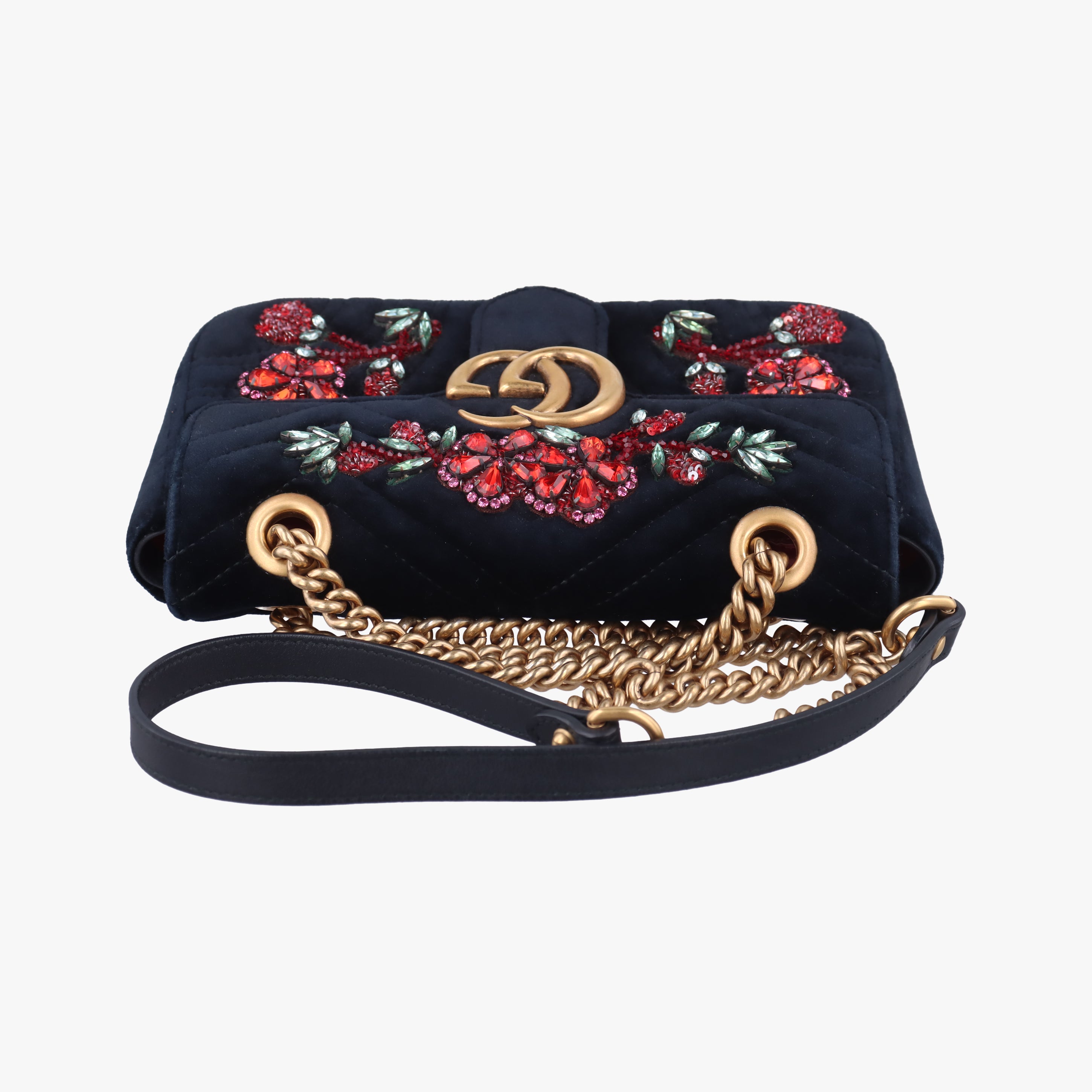 Pre-owned Gucci GG Marmont Black×Multicolour velour 446744 shoulderbag | stylenewstar