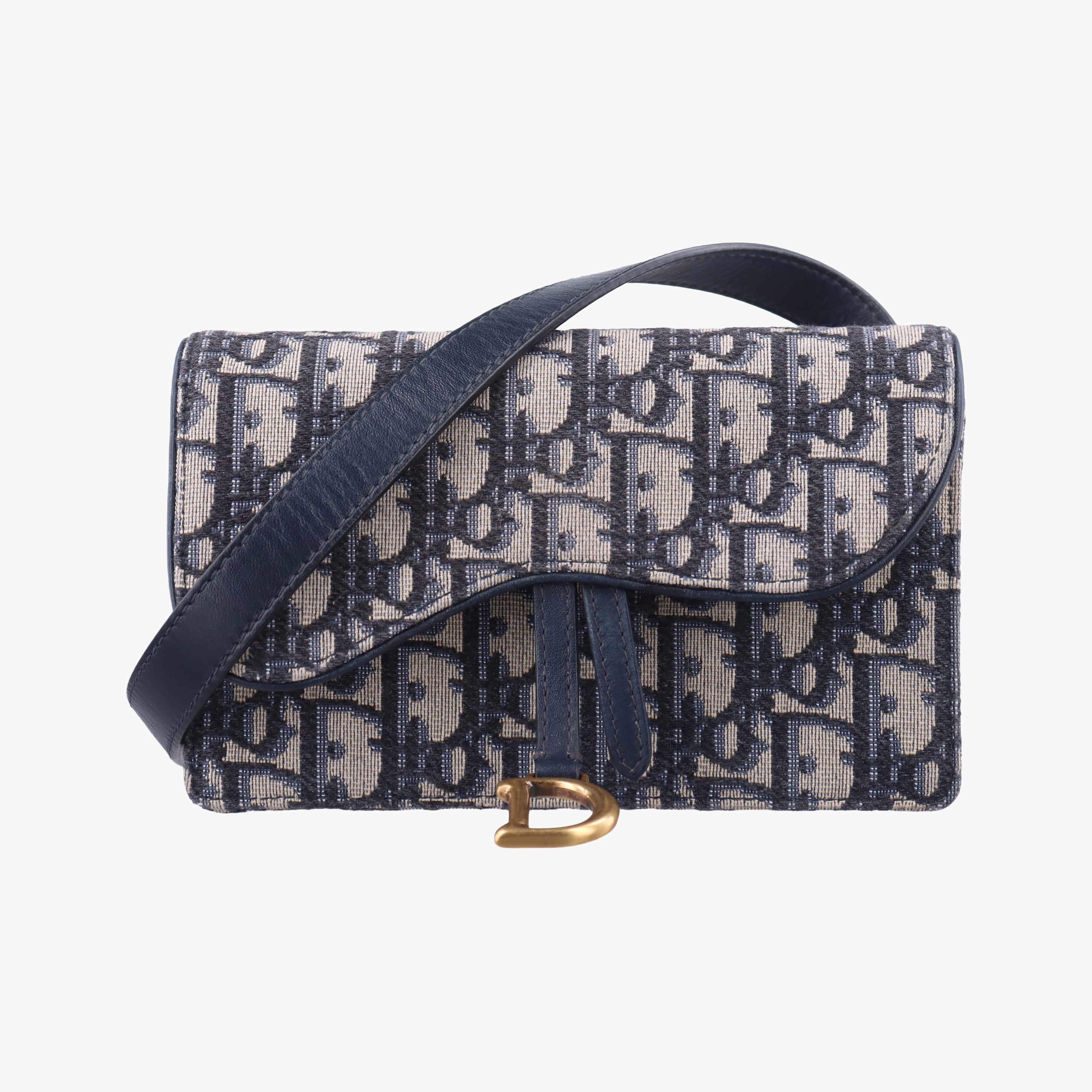 Pre-owned Christian Dior Saddle Navy×Gray jacquard  bum bag/waist bag | stylenewstar