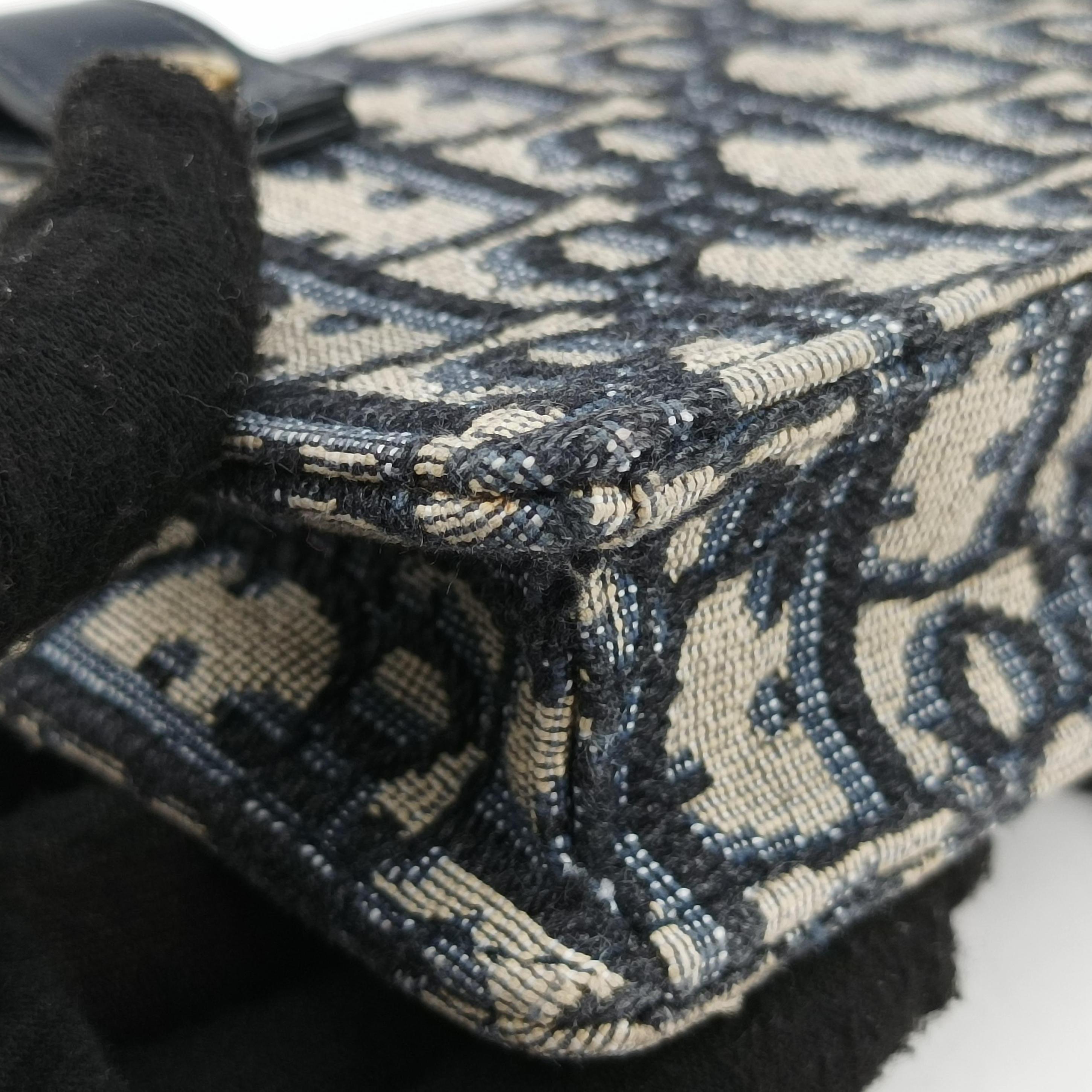 Pre-owned Christian Dior Saddle Navy×Gray jacquard  bum bag/waist bag | stylenewstar