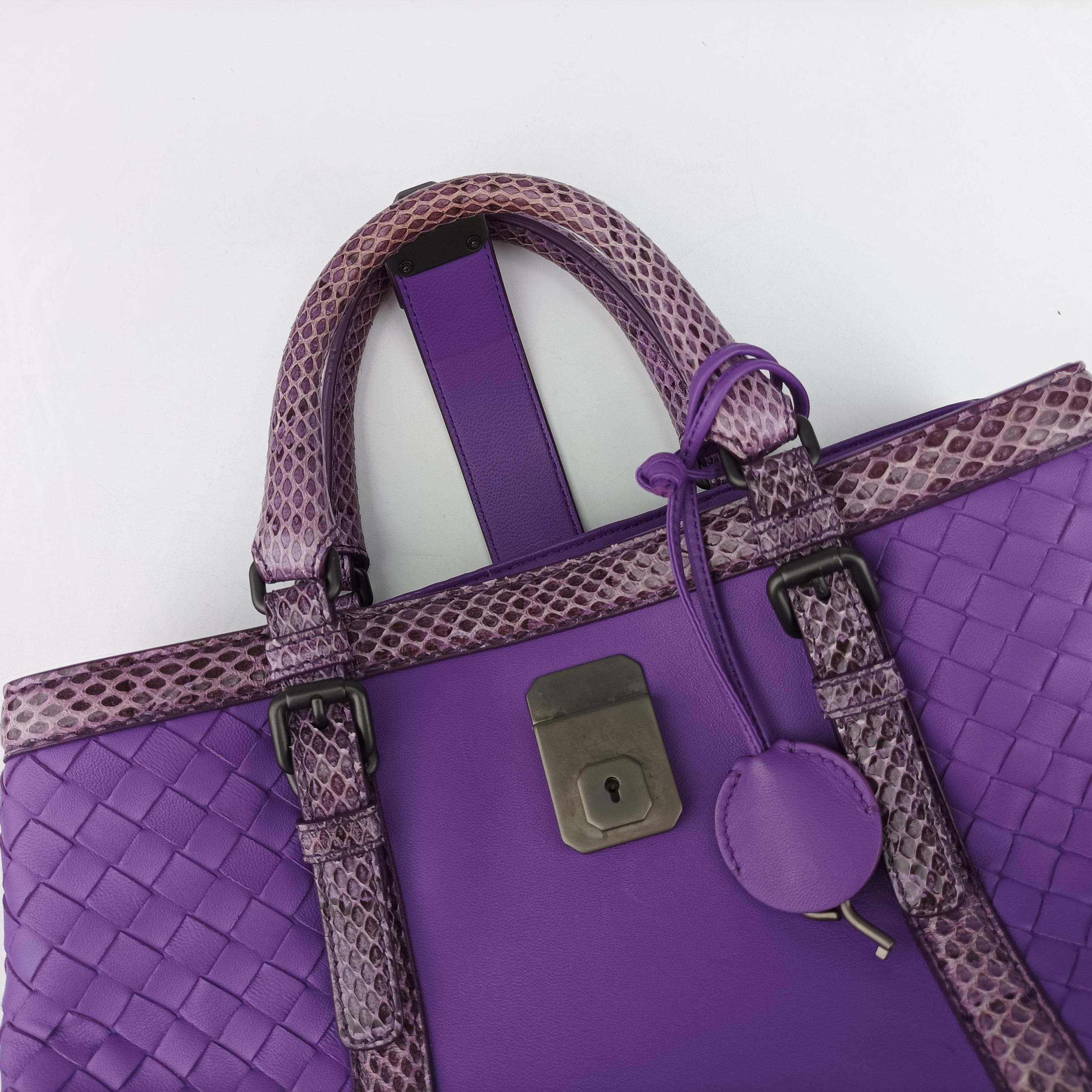 Pre-owned Bottega Veneta Intrecciato Purple lambskin×snakeskin  handbag | stylenewstar