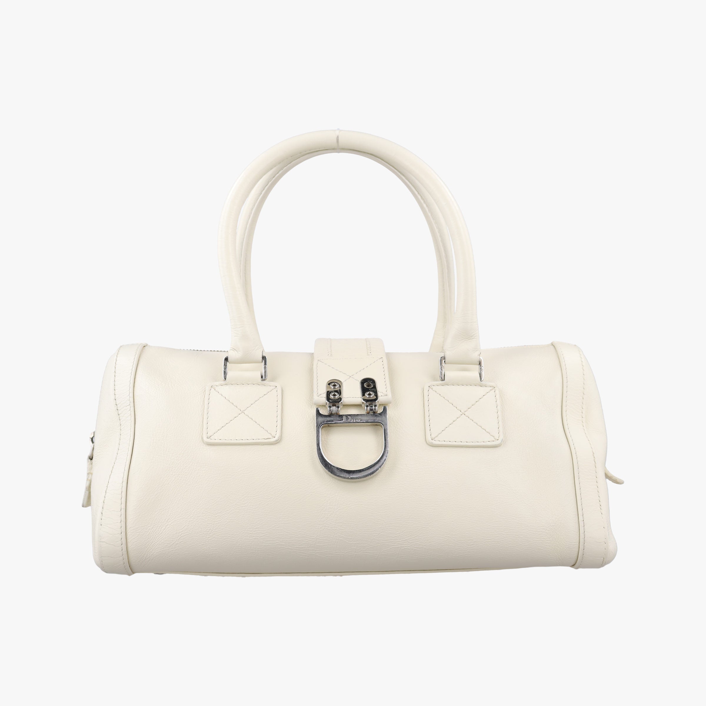 Pre-owned Christian Dior D Logo Mini Boston White Leather  handbag | stylenewstar