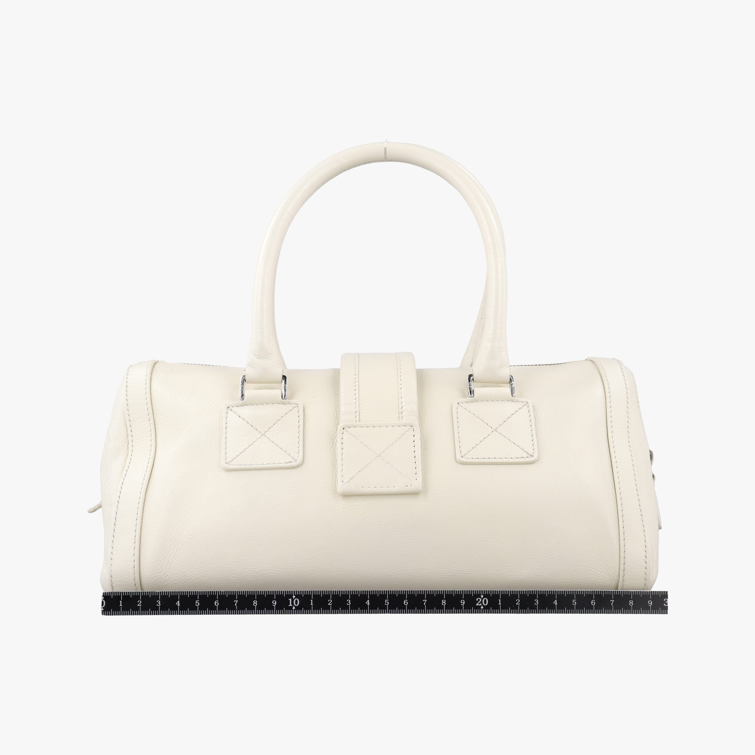 Pre-owned Christian Dior D Logo Mini Boston White Leather  handbag | stylenewstar