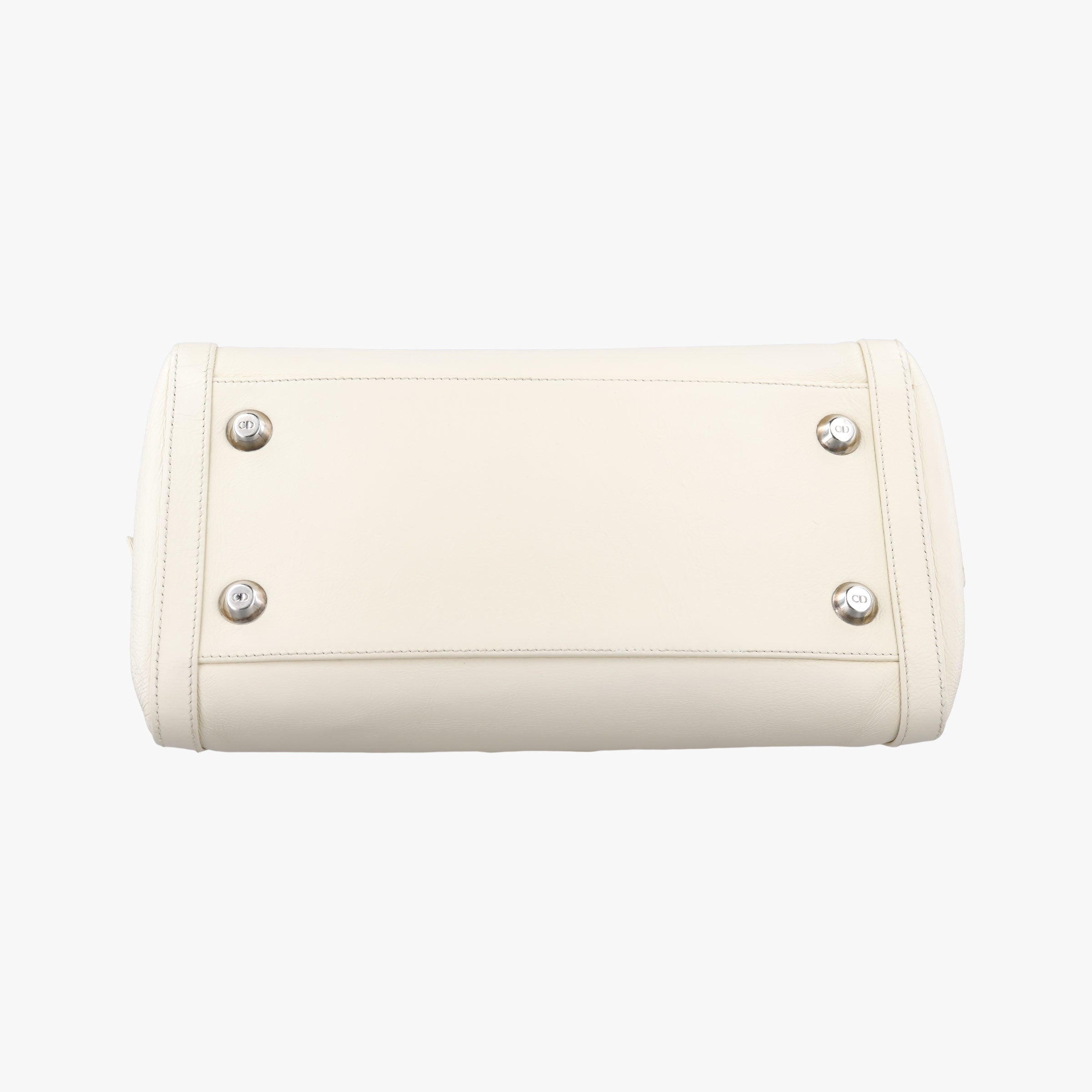 Pre-owned Christian Dior D Logo Mini Boston White Leather  handbag | stylenewstar