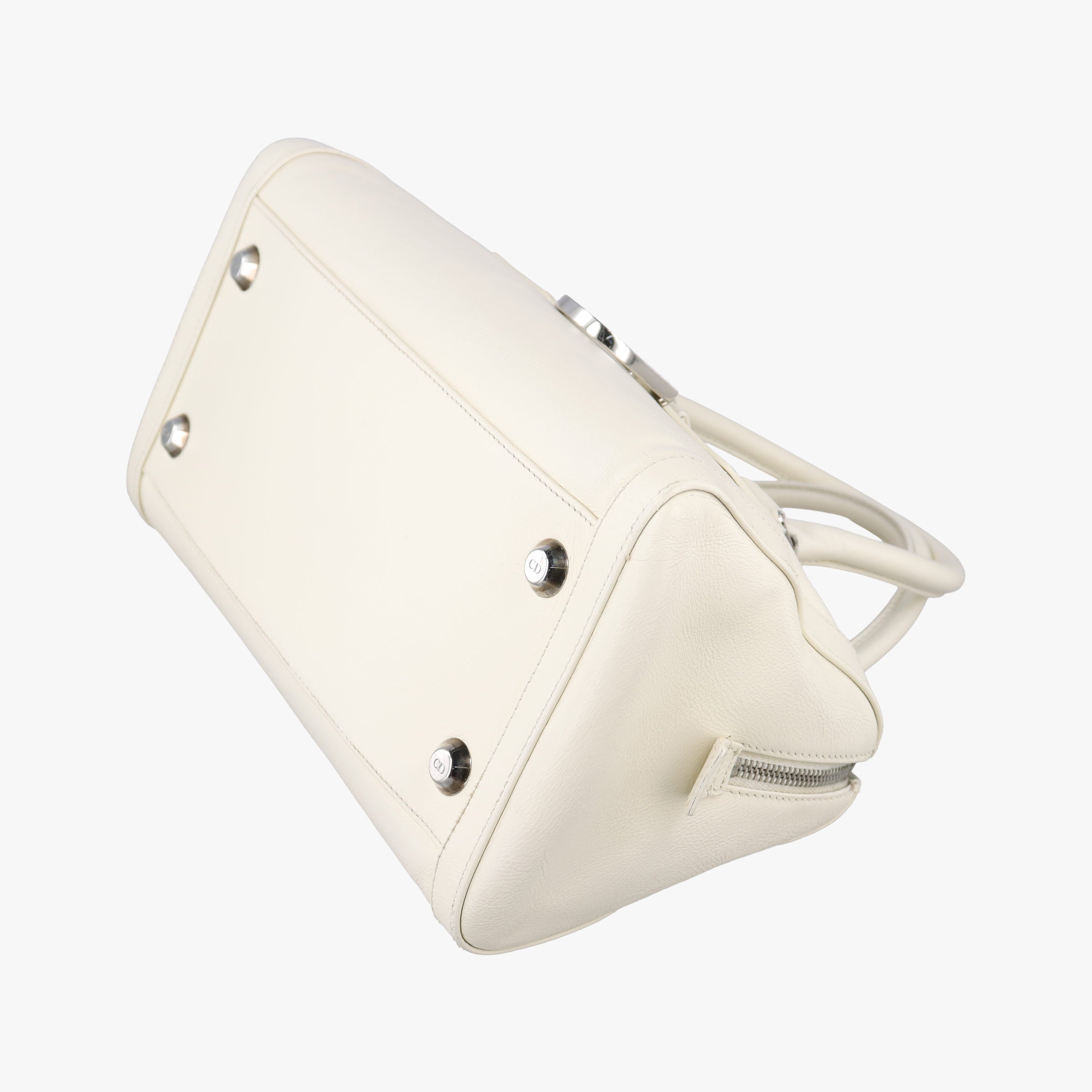 Pre-owned Christian Dior D Logo Mini Boston White Leather  handbag | stylenewstar