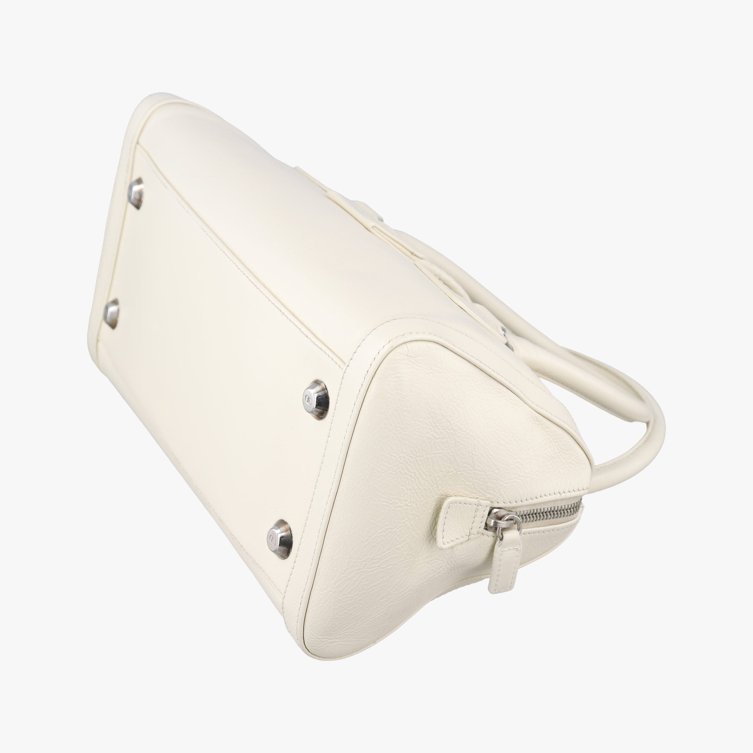 Pre-owned Christian Dior D Logo Mini Boston White Leather  handbag | stylenewstar