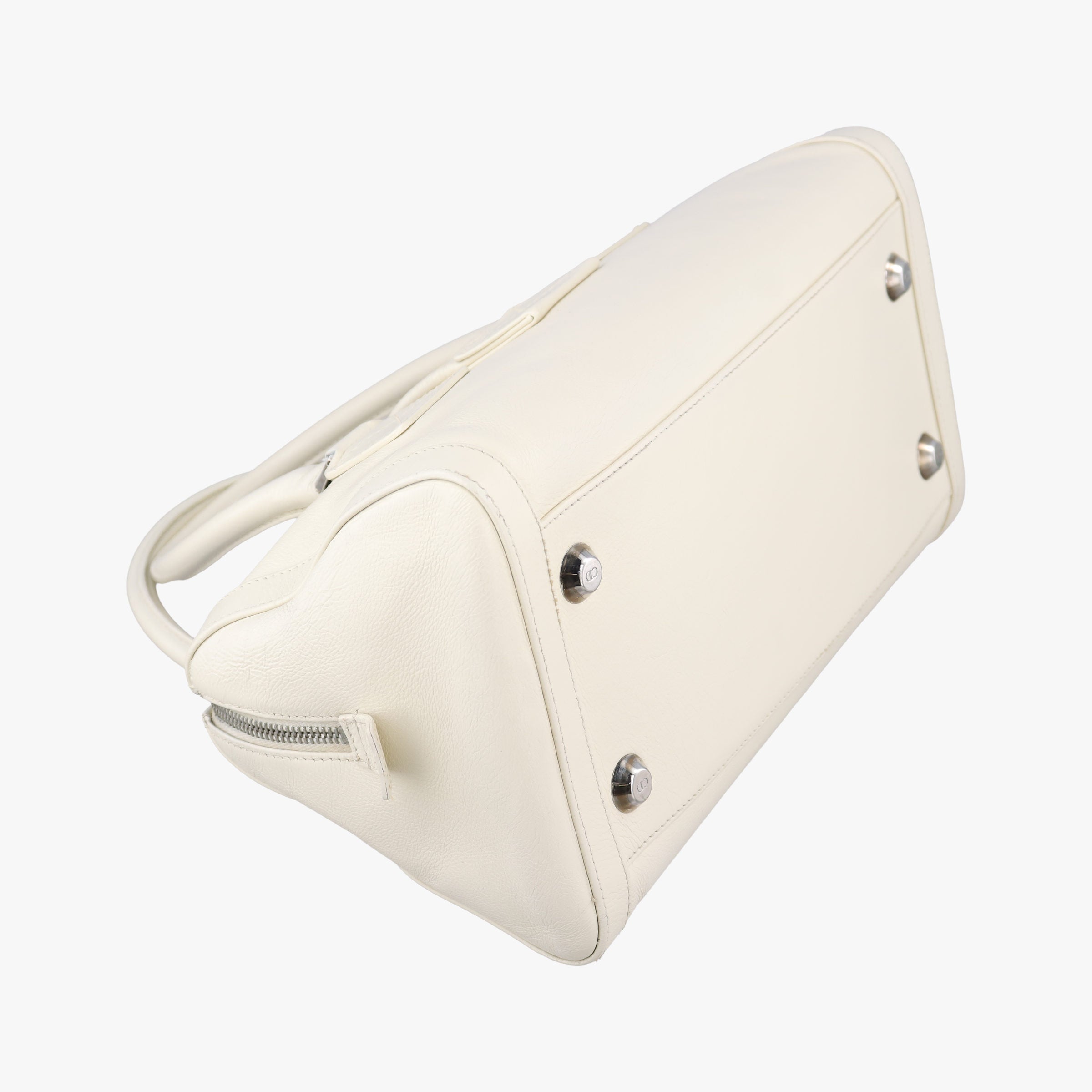 Pre-owned Christian Dior D Logo Mini Boston White Leather  handbag | stylenewstar