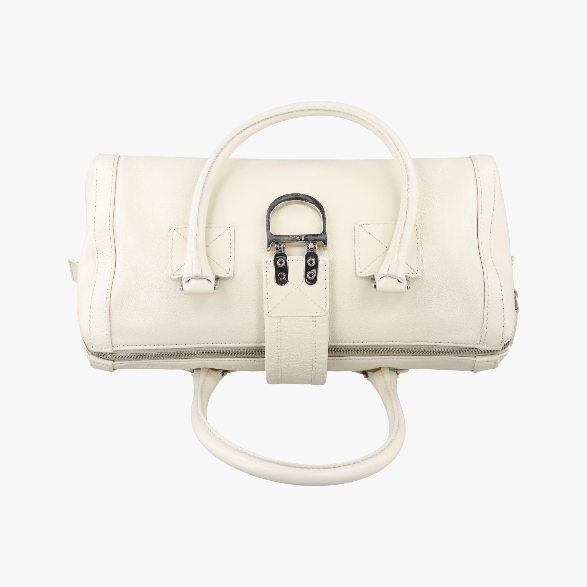 Pre-owned Christian Dior D Logo Mini Boston White Leather  handbag | stylenewstar