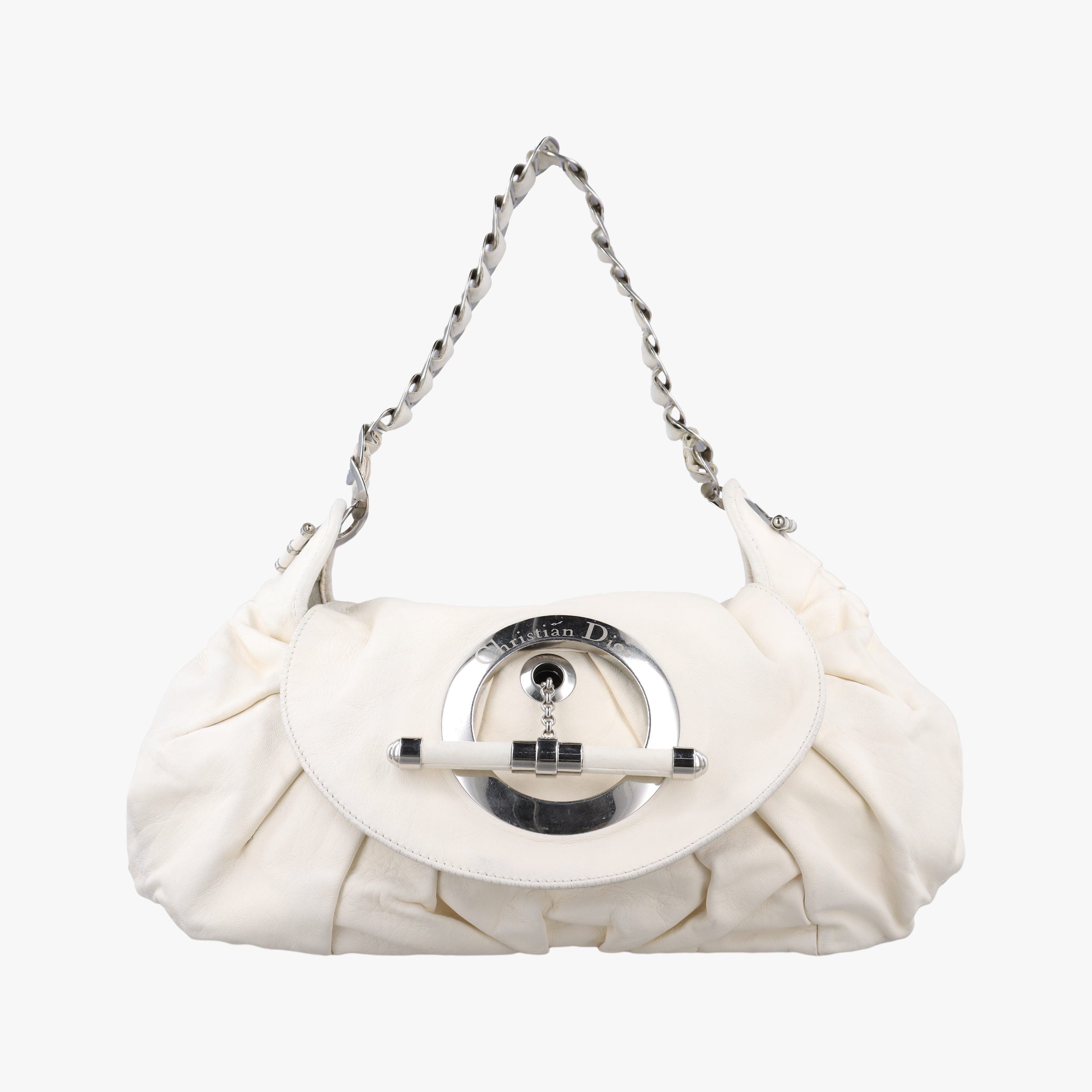 Pre-owned Christian Dior Jazz Club White leather  shoulderbag | stylenewstar