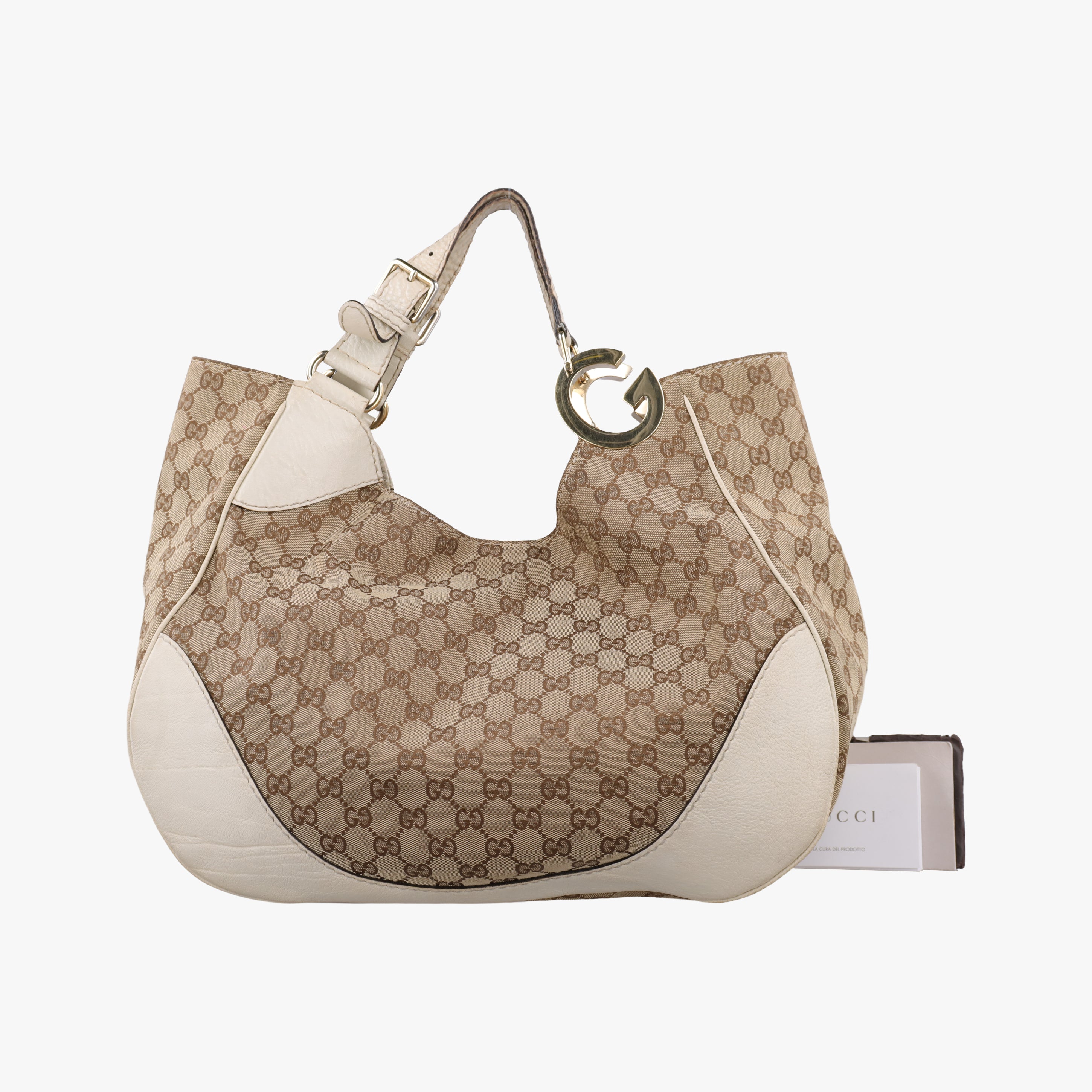 Pre-owned Gucci Charlotte Hobo Brown×White canvas×leather 203504 shoulderbag | stylenewstar