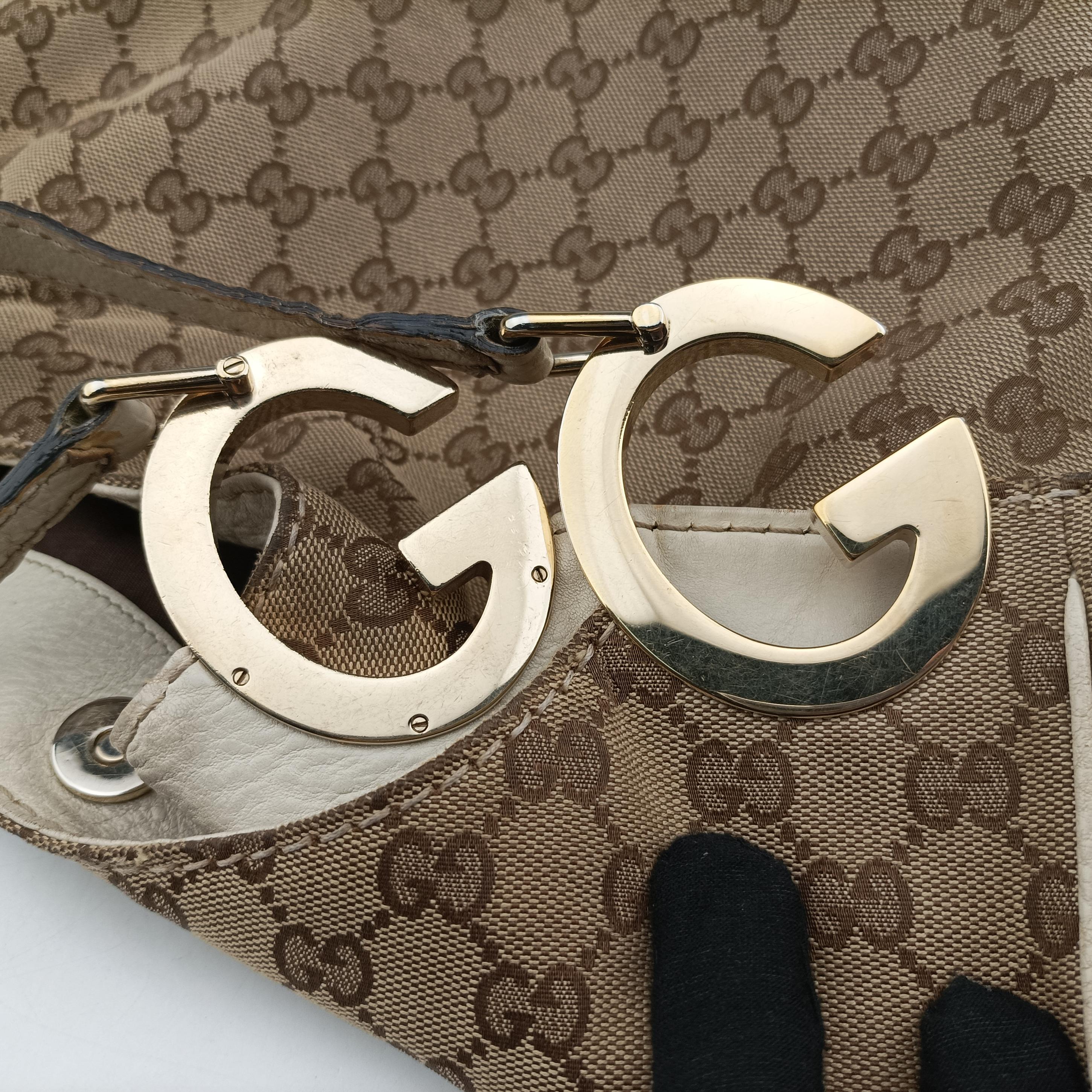 Pre-owned Gucci Charlotte Hobo Brown×White canvas×leather 203504 shoulderbag | stylenewstar