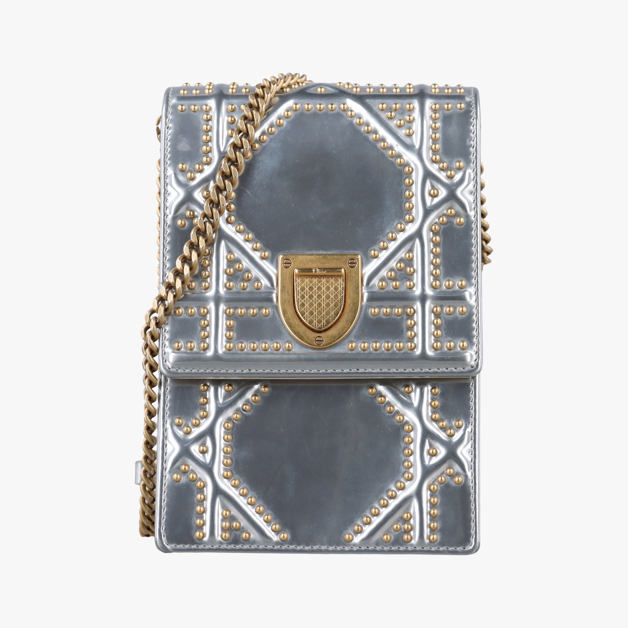 Pre-owned Christian Dior Diorama Silver Patent  shoulderbag | stylenewstar