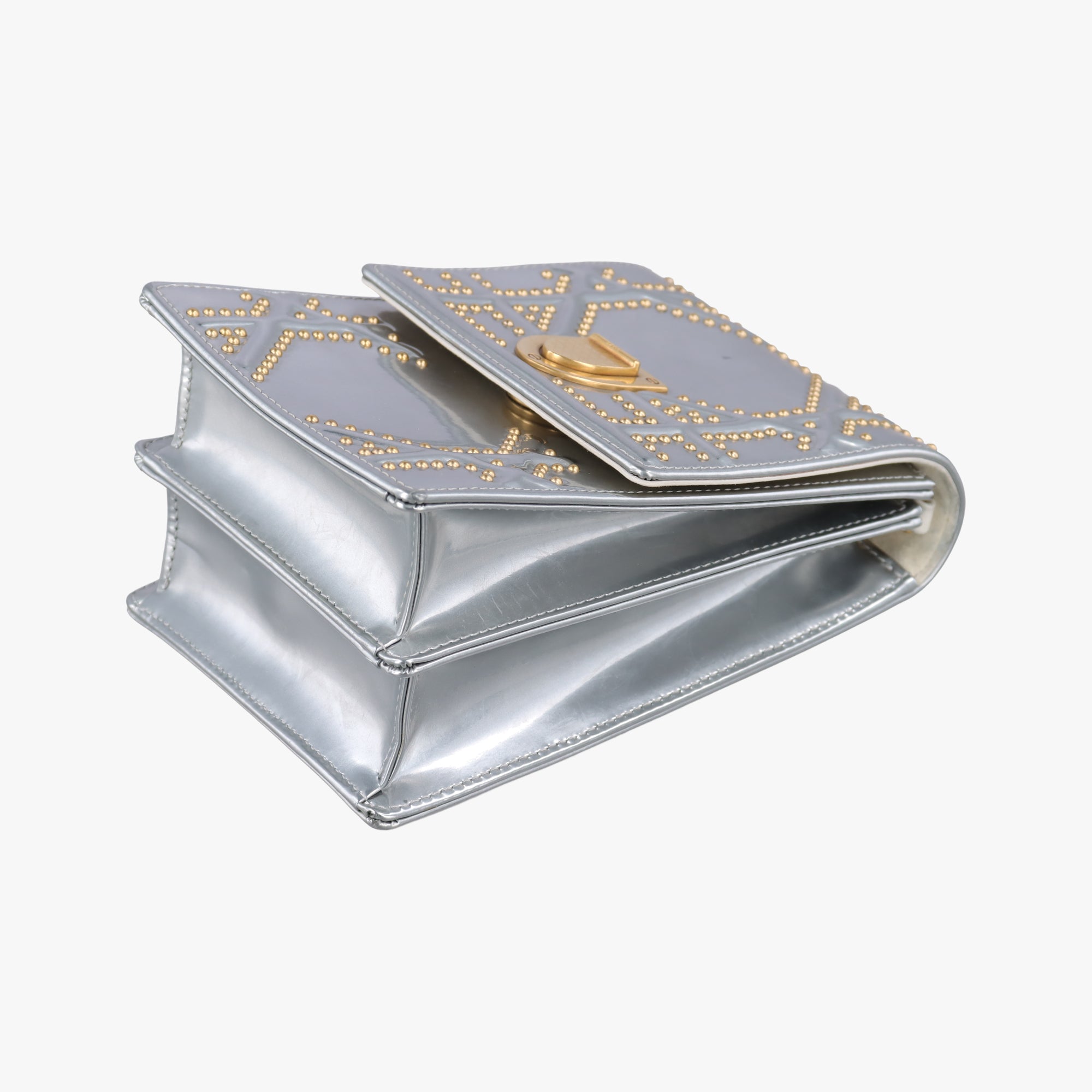 Pre-owned Christian Dior Diorama Silver Patent  shoulderbag | stylenewstar