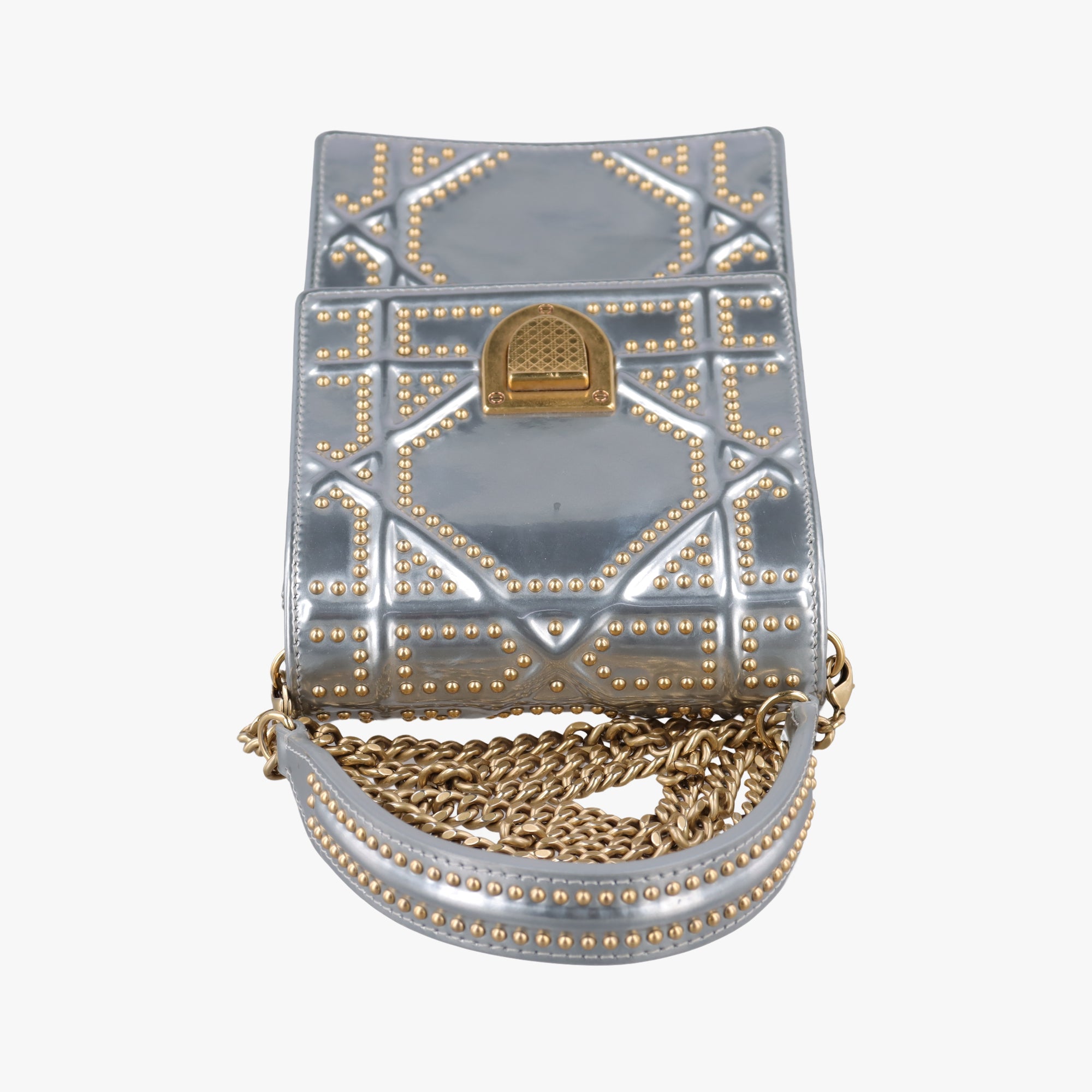Pre-owned Christian Dior Diorama Silver Patent  shoulderbag | stylenewstar