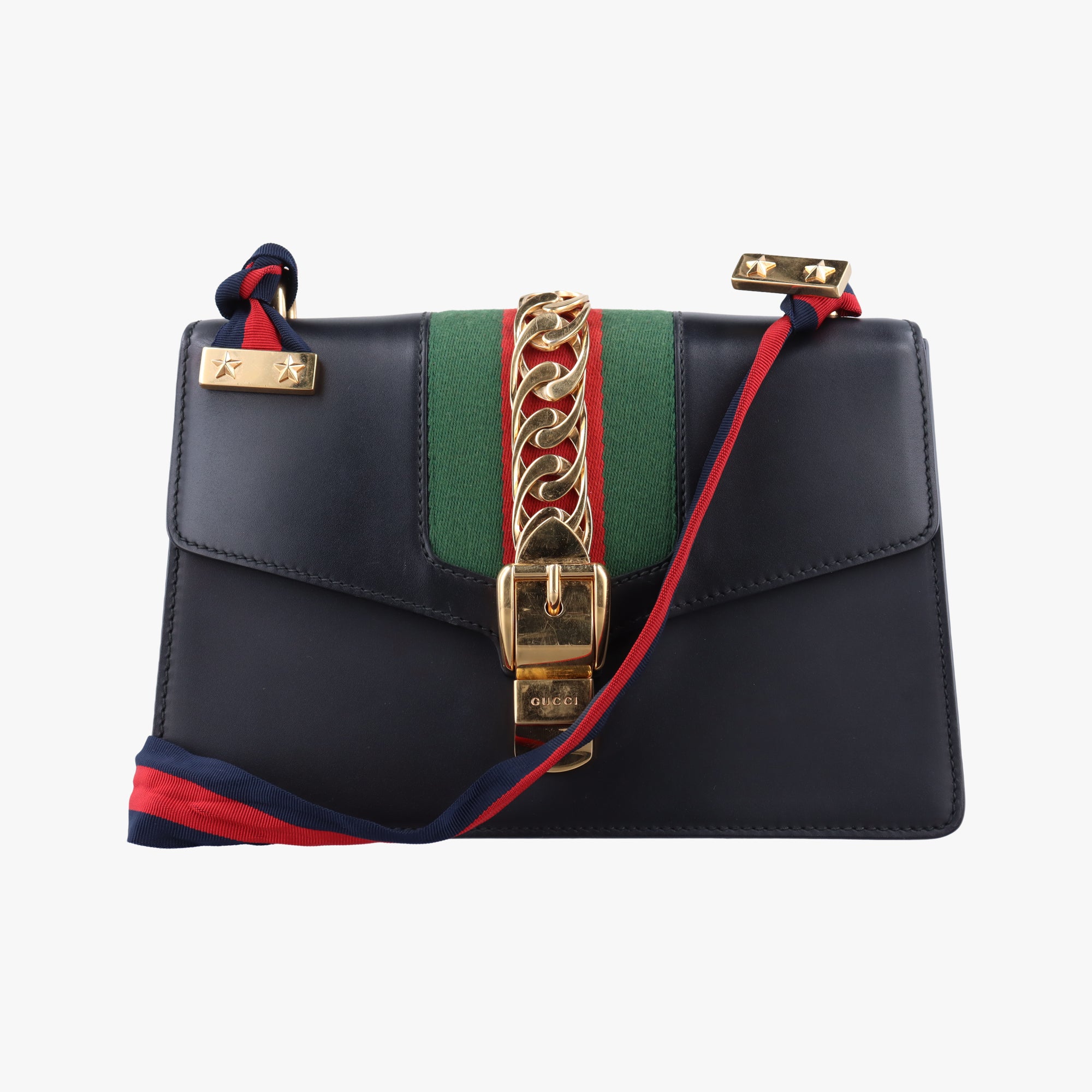 Pre-owned Gucci Sylvie Black×Green×Red Leather 421882 shoulderbag | stylenewstar