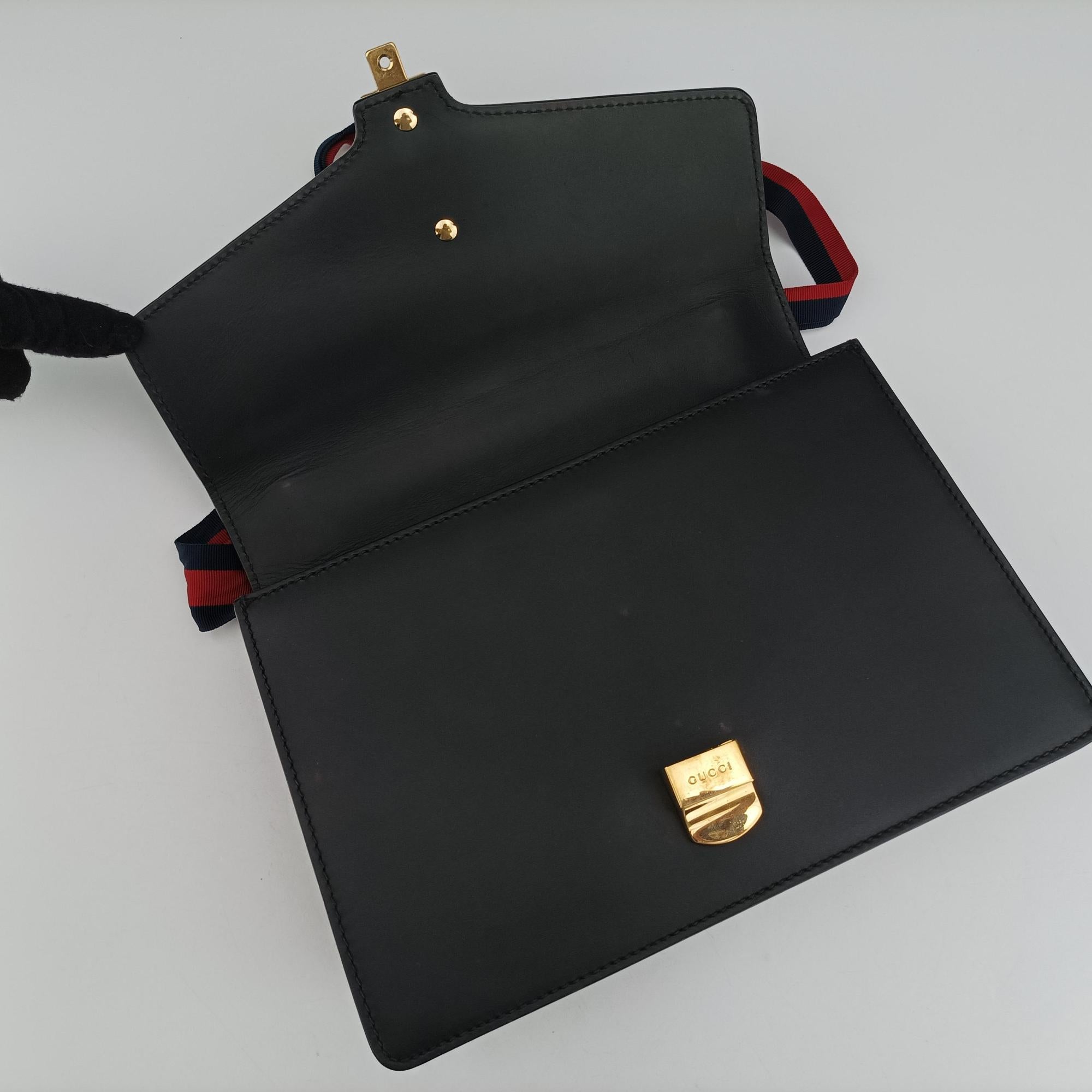 Pre-owned Gucci Sylvie Black×Green×Red Leather 421882 shoulderbag | stylenewstar