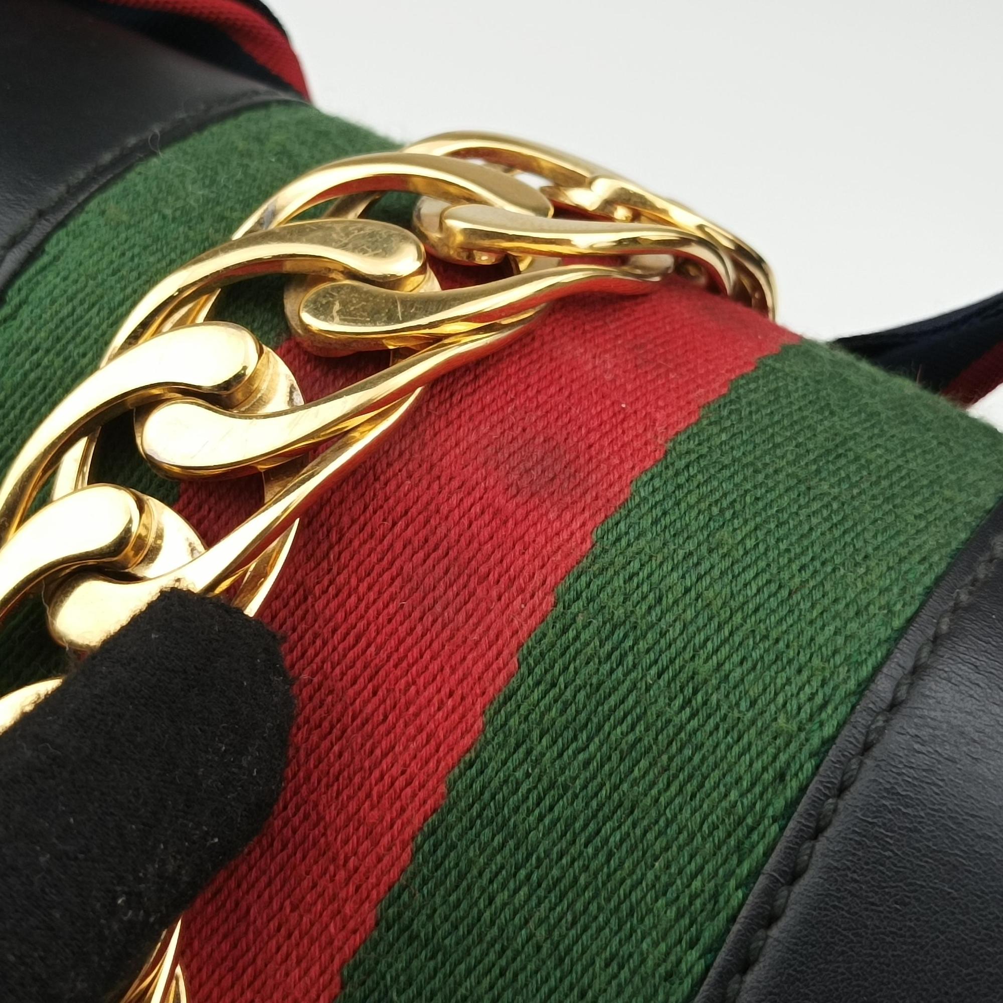 Pre-owned Gucci Sylvie Black×Green×Red Leather 421882 shoulderbag | stylenewstar