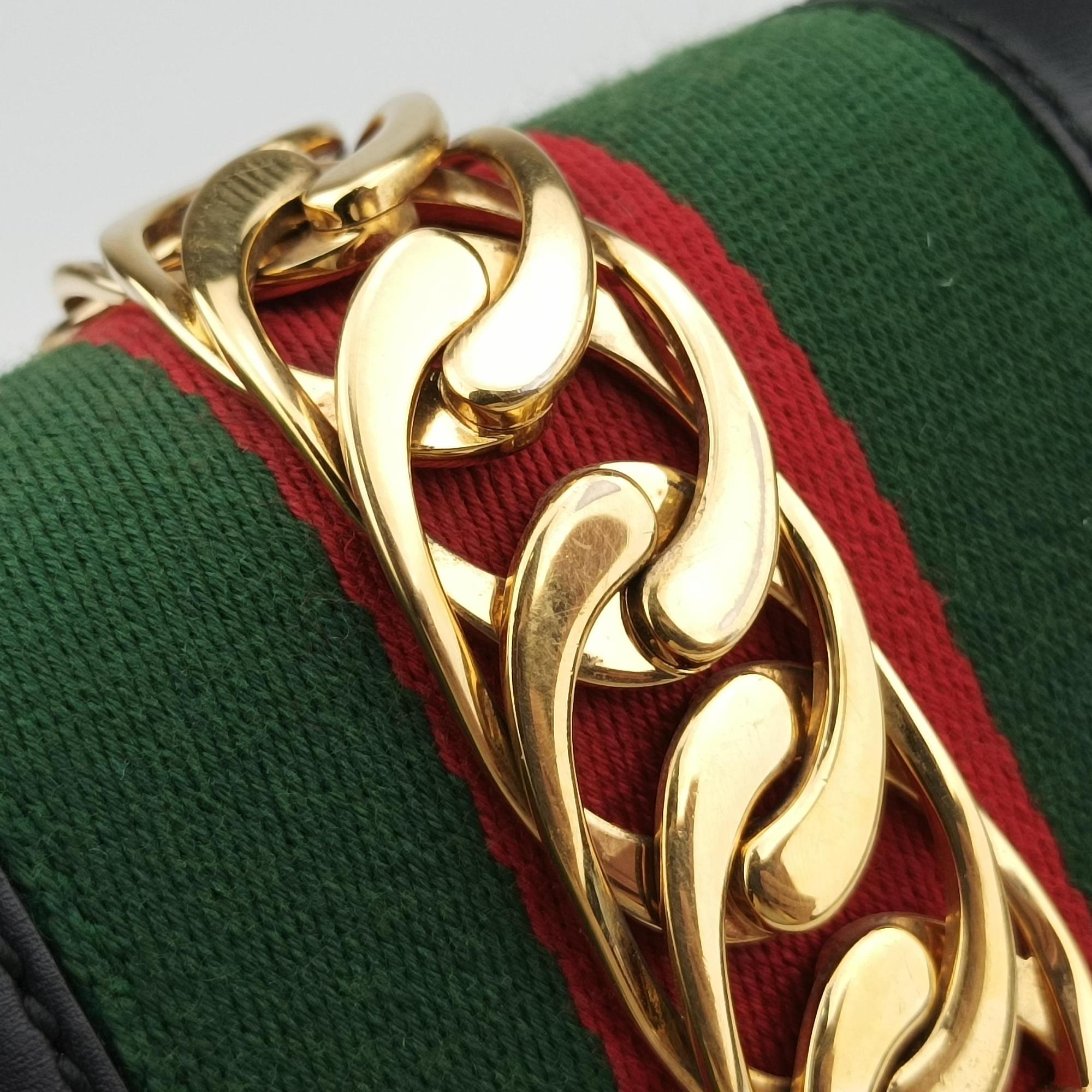 Pre-owned Gucci Sylvie Black×Green×Red Leather 421882 shoulderbag | stylenewstar
