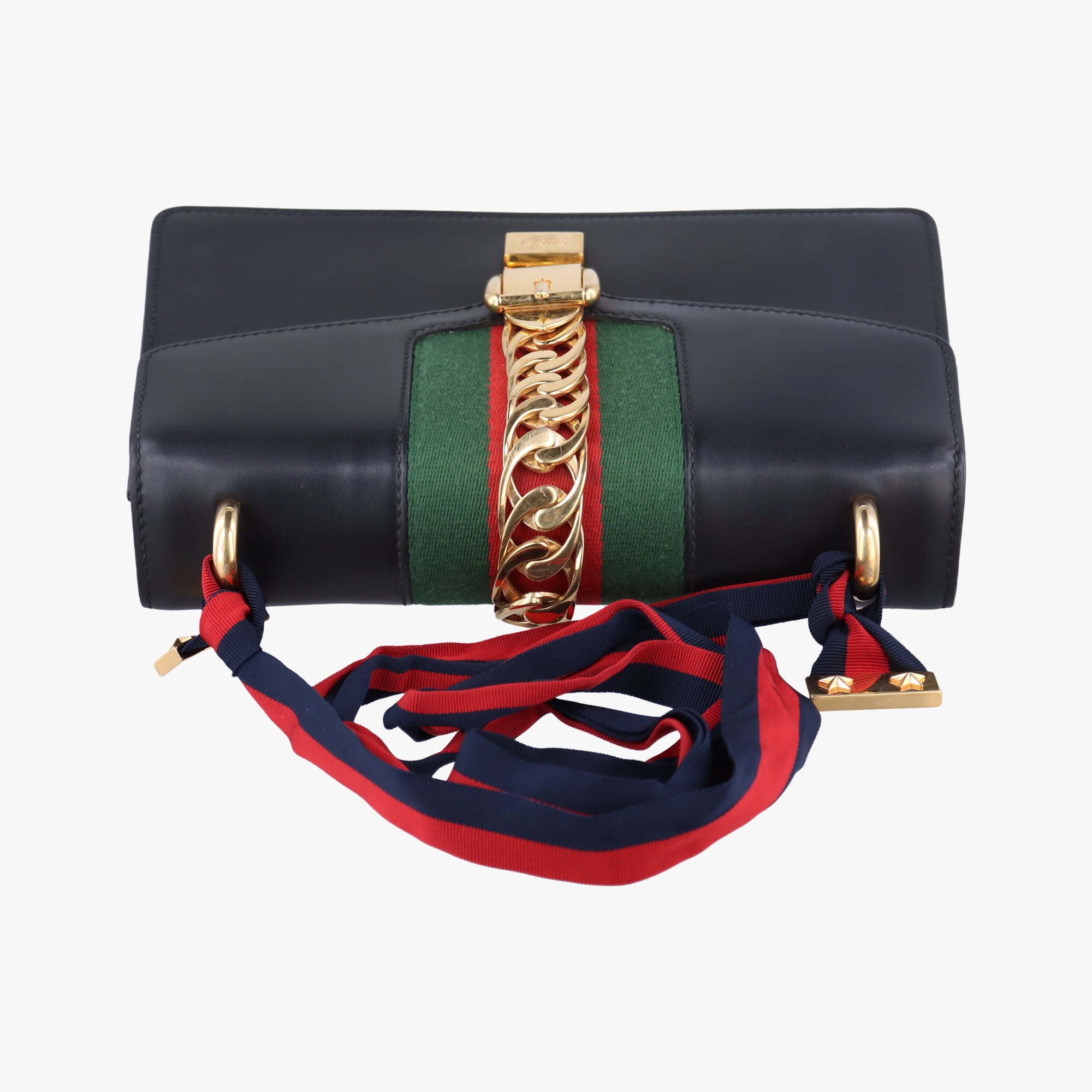 Pre-owned Gucci Sylvie Black×Green×Red Leather 421882 shoulderbag | stylenewstar