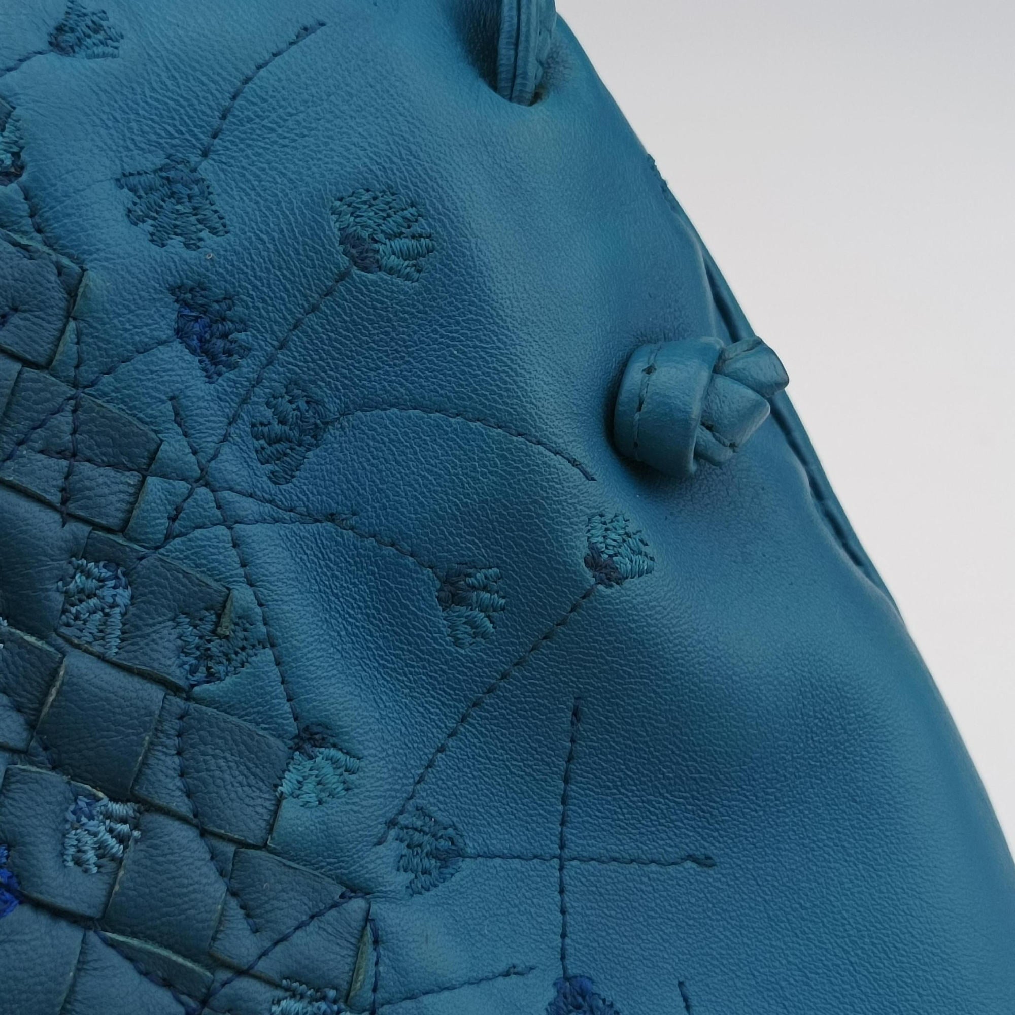 Pre-owned Bottega Veneta NODINI Intrecciato Blue lambskin  shoulderbag | stylenewstar