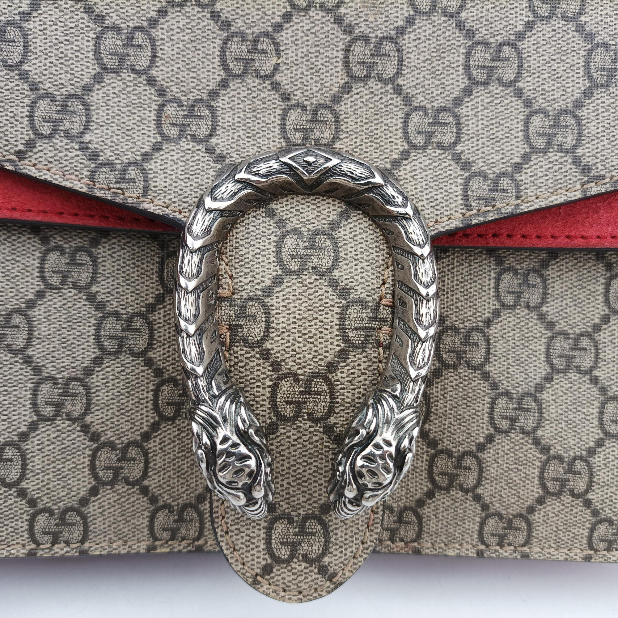 Pre-owned Gucci Dionysus beige×red PVC coated canvas×suede 400249 shoulderbag | stylenewstar