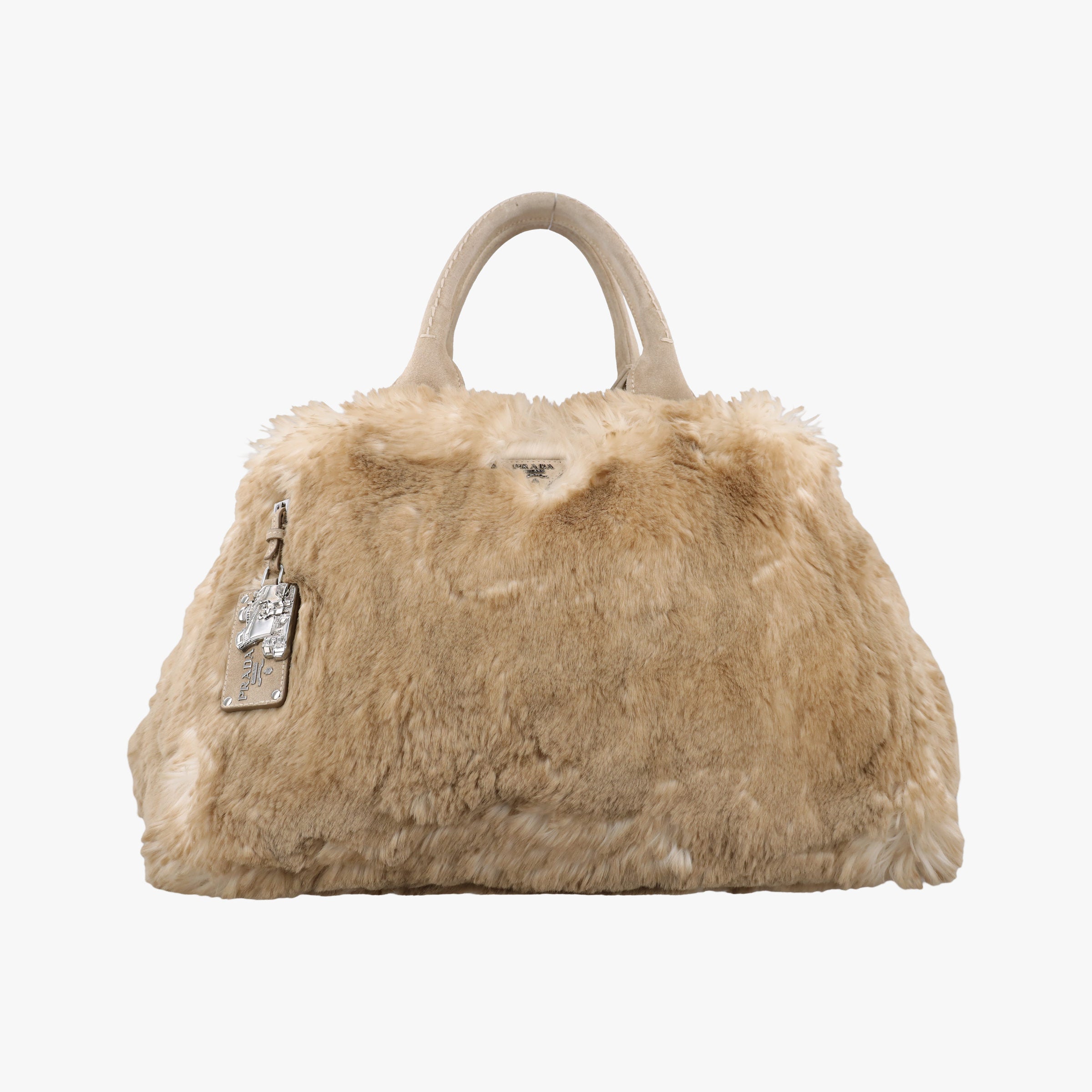 Pre-owned Prada Canapa Ecolapin Beige fur  handbag | stylenewstar